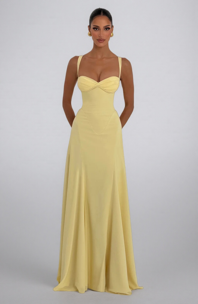 Buttery Yellow Satin Sweetheart Maxi Gown