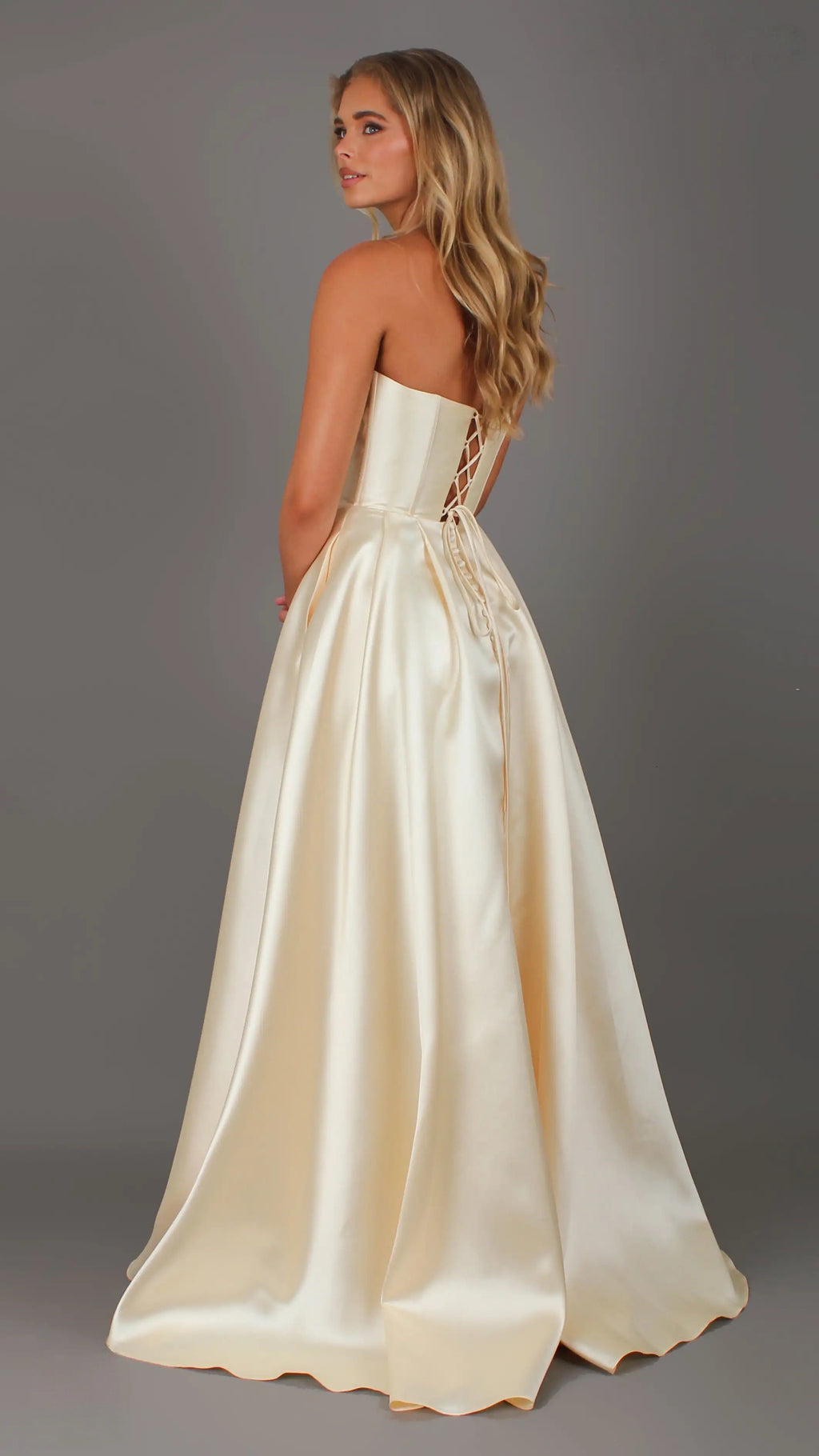 Madeleine - Butter Yellow formal Dress | Strapless twist corset Mikado satin ball gown