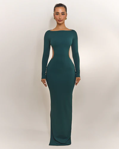 Sexy Long Sleeve Backless Slim Fit Solid Color Dress