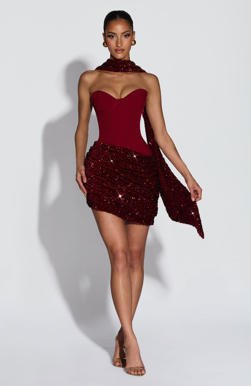 Sexy Tube Top Stitching Sequins Mini Skirt