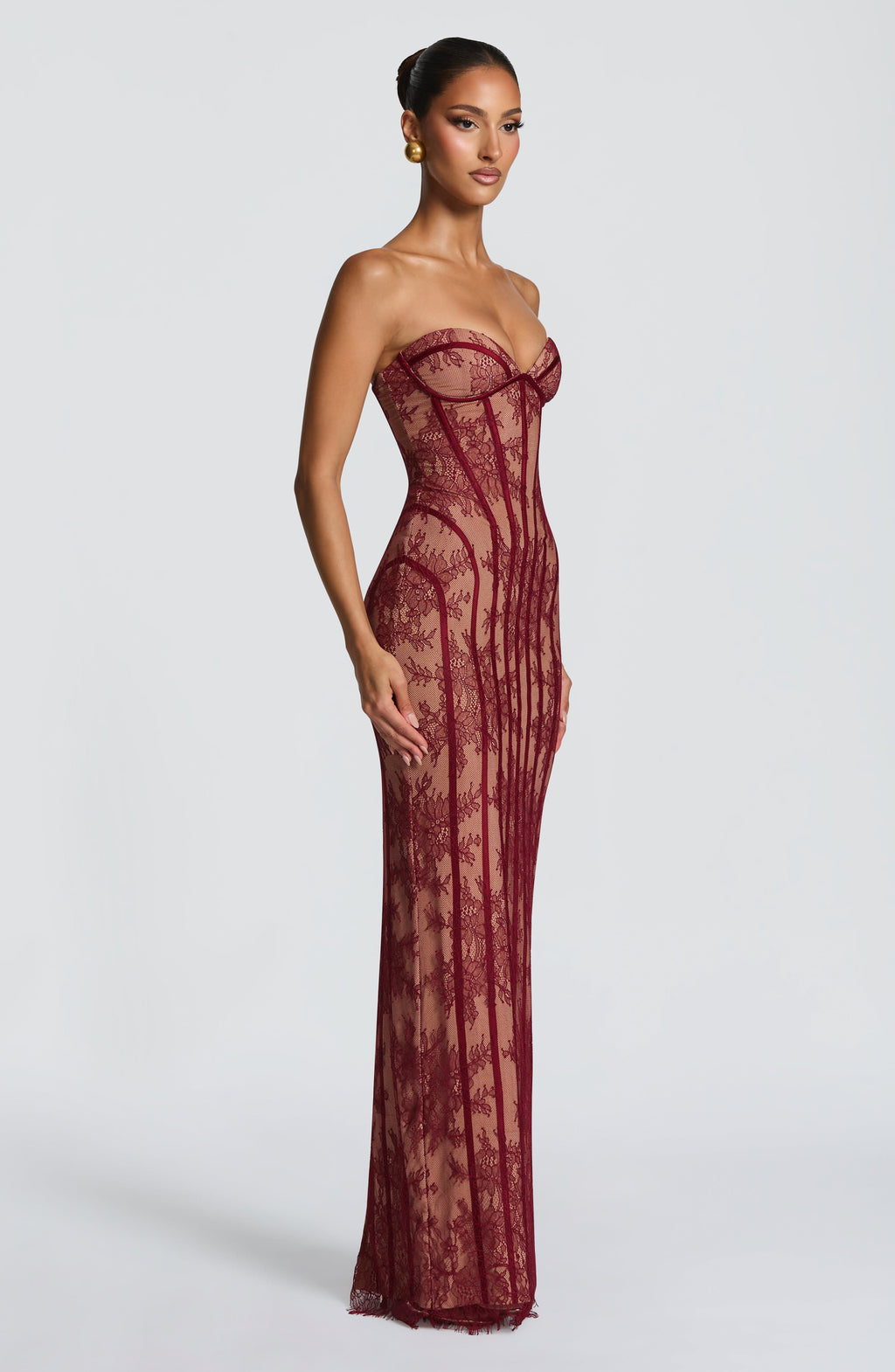 Burgundy Striped Mermaid Evening Gown