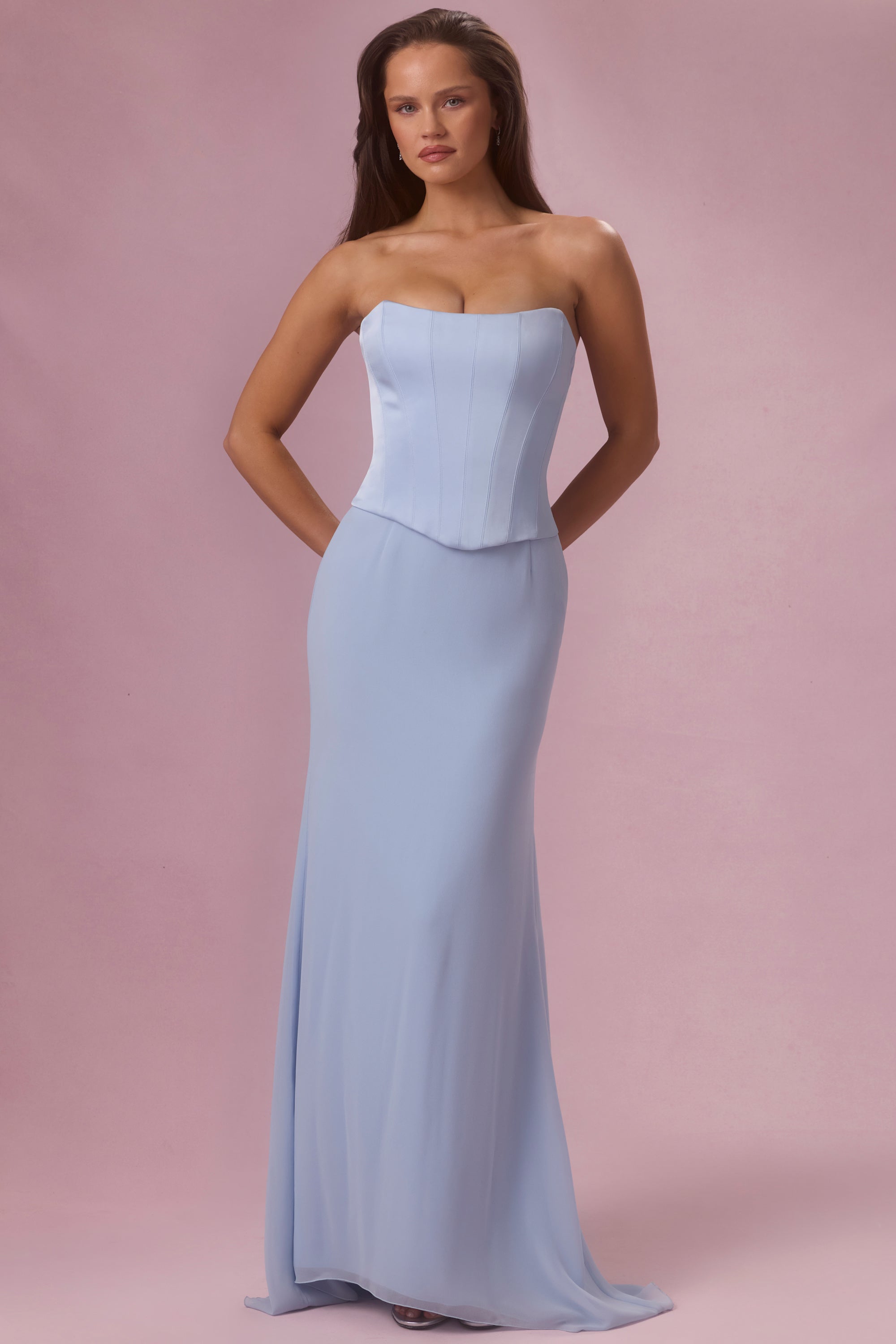 Premium Satin Corset Bridesmaid Dress in Powder Blue