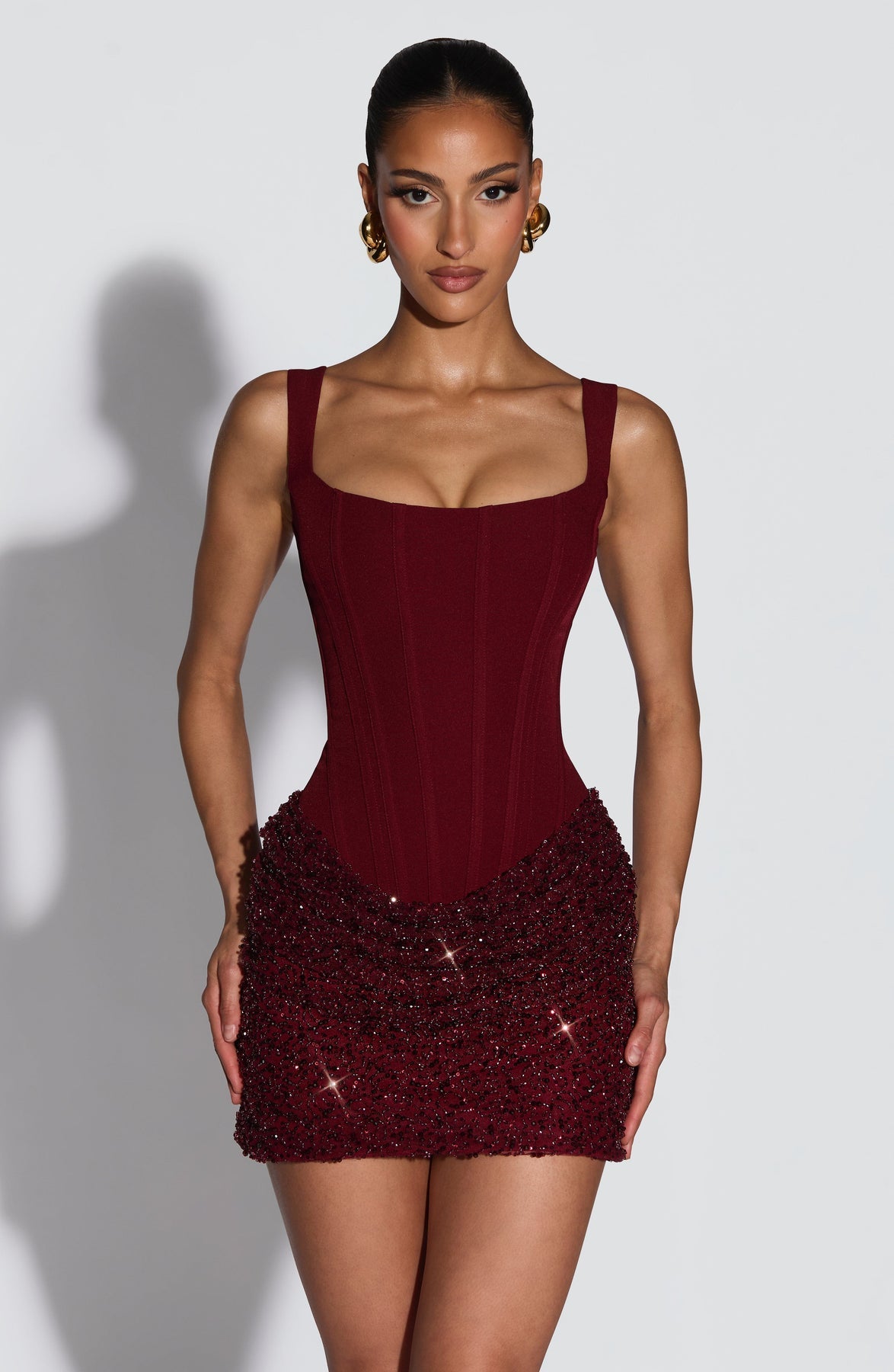Burgundy Corset Sequin Mini Dress