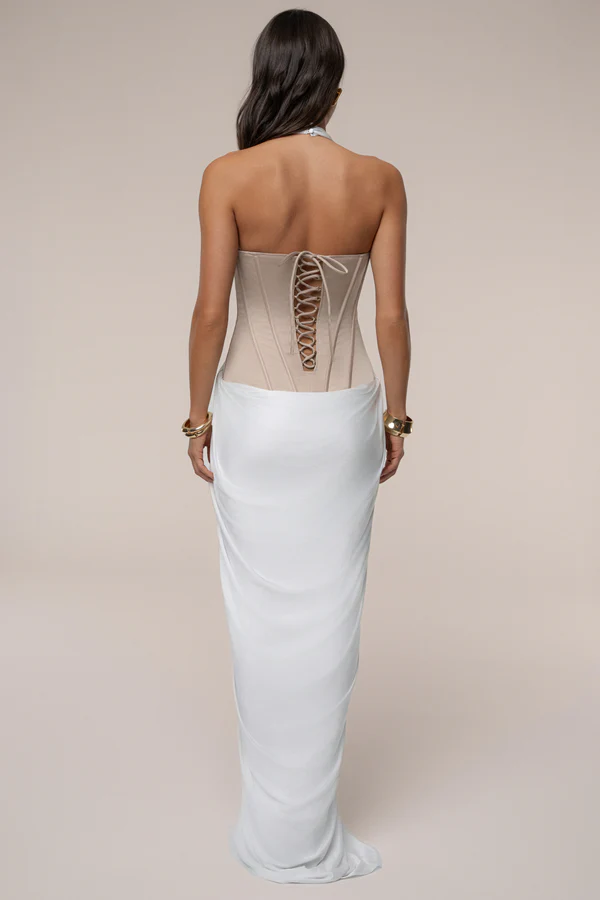 Sexy Sleeveless Halter Super Deep V Stitching Ruffle Dress
