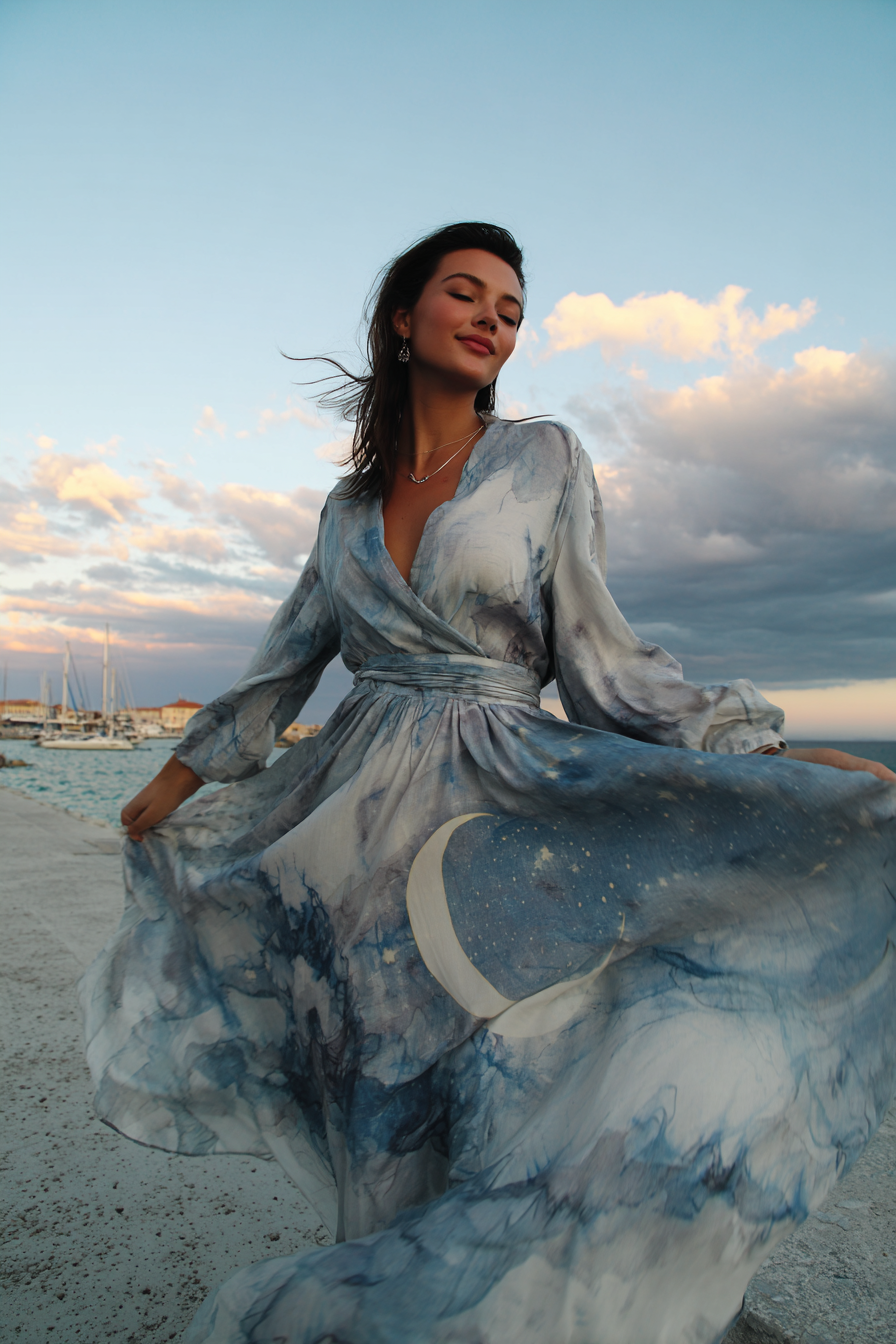 Quiet Night Sky V-neck Elegant Dress