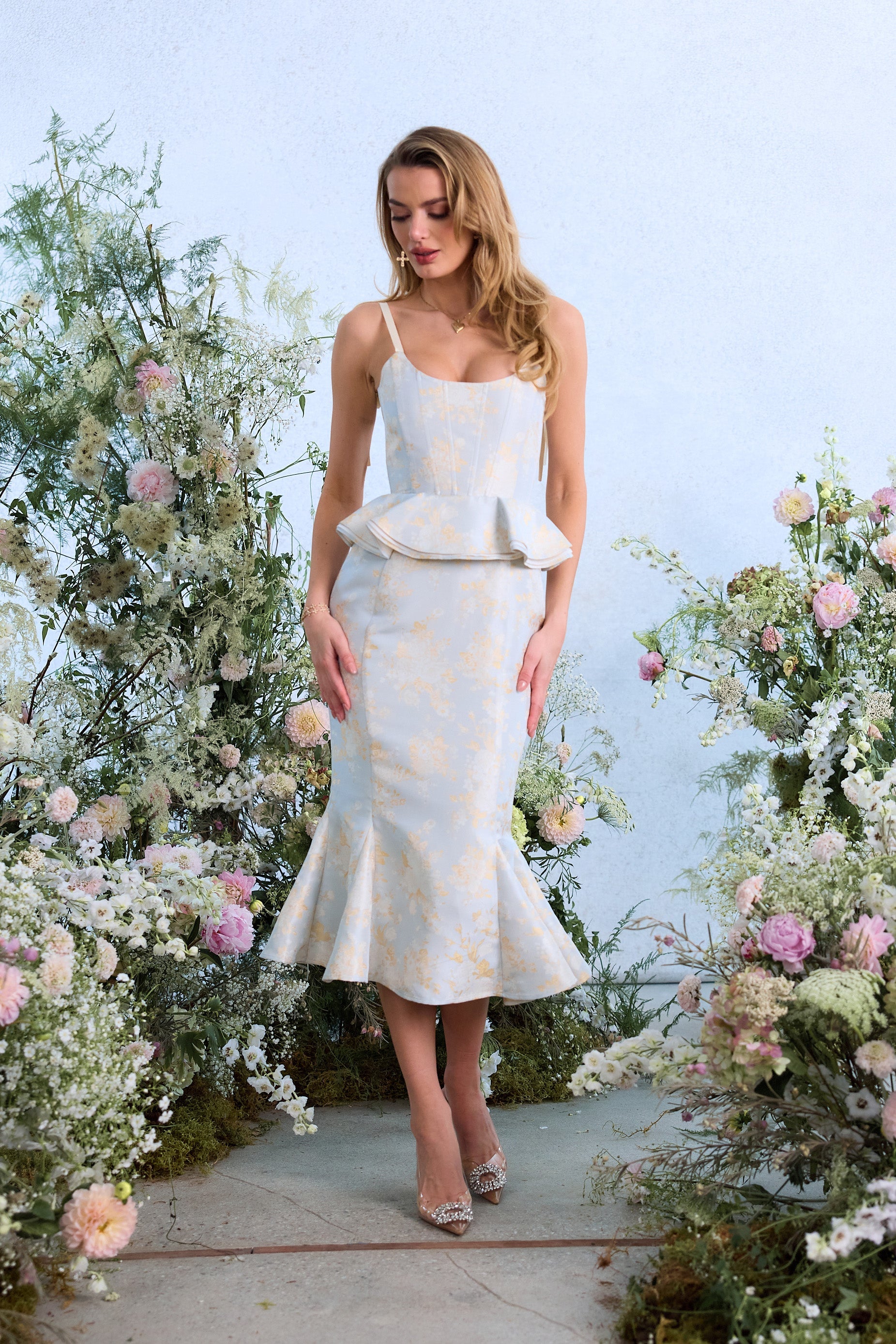 The Willa Dress in Sky Windsor Brocade