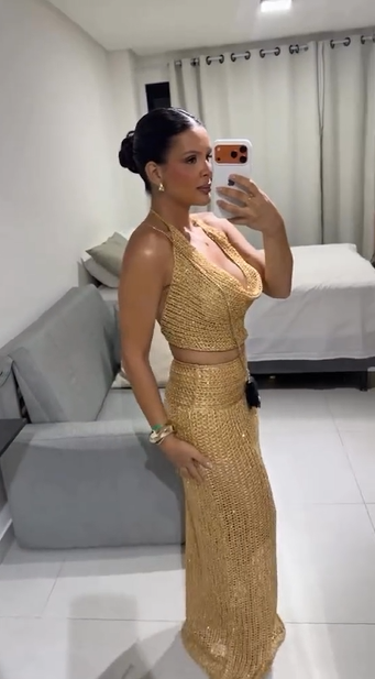 High-End Gold Sequin Halter Knit Two-Piece Set