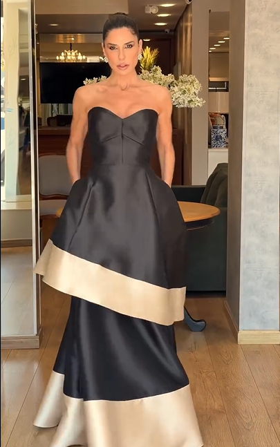Sexy Sleeveless Tube Top Tight Waist Contrast Color Large Swing Skirt