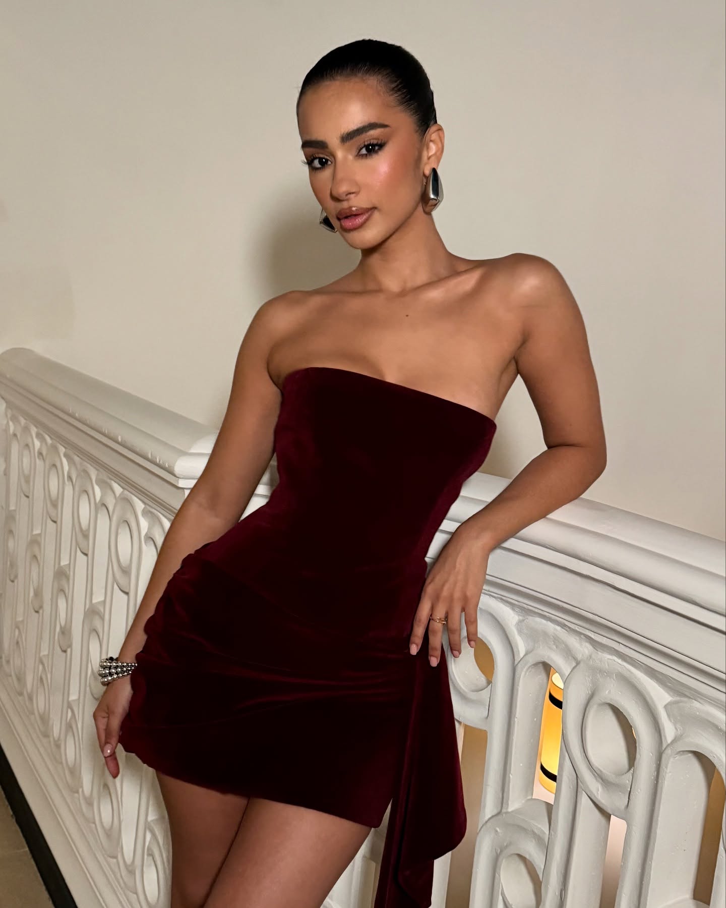 Sexy Tube Top Cinched Waist Solid Color Mini Skirt