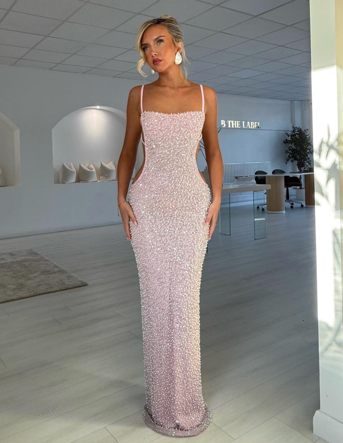 Blush Pink Beaded Cutout Maxi Gown