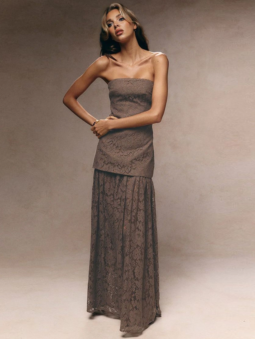 Sexy off-the-Shoulder Tube Top Lace Stitching Dress