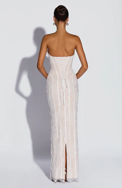 French Lace Corset Strapless Mermaid Maxi Dress | Luxury Elegant Lace-Up Waist-Cinching Slimming Evening Gown