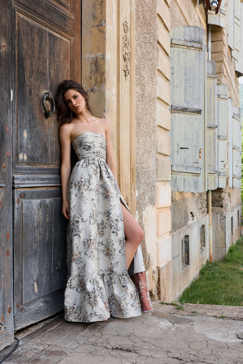 The Regina Dress in Stone Lilibet Brocade