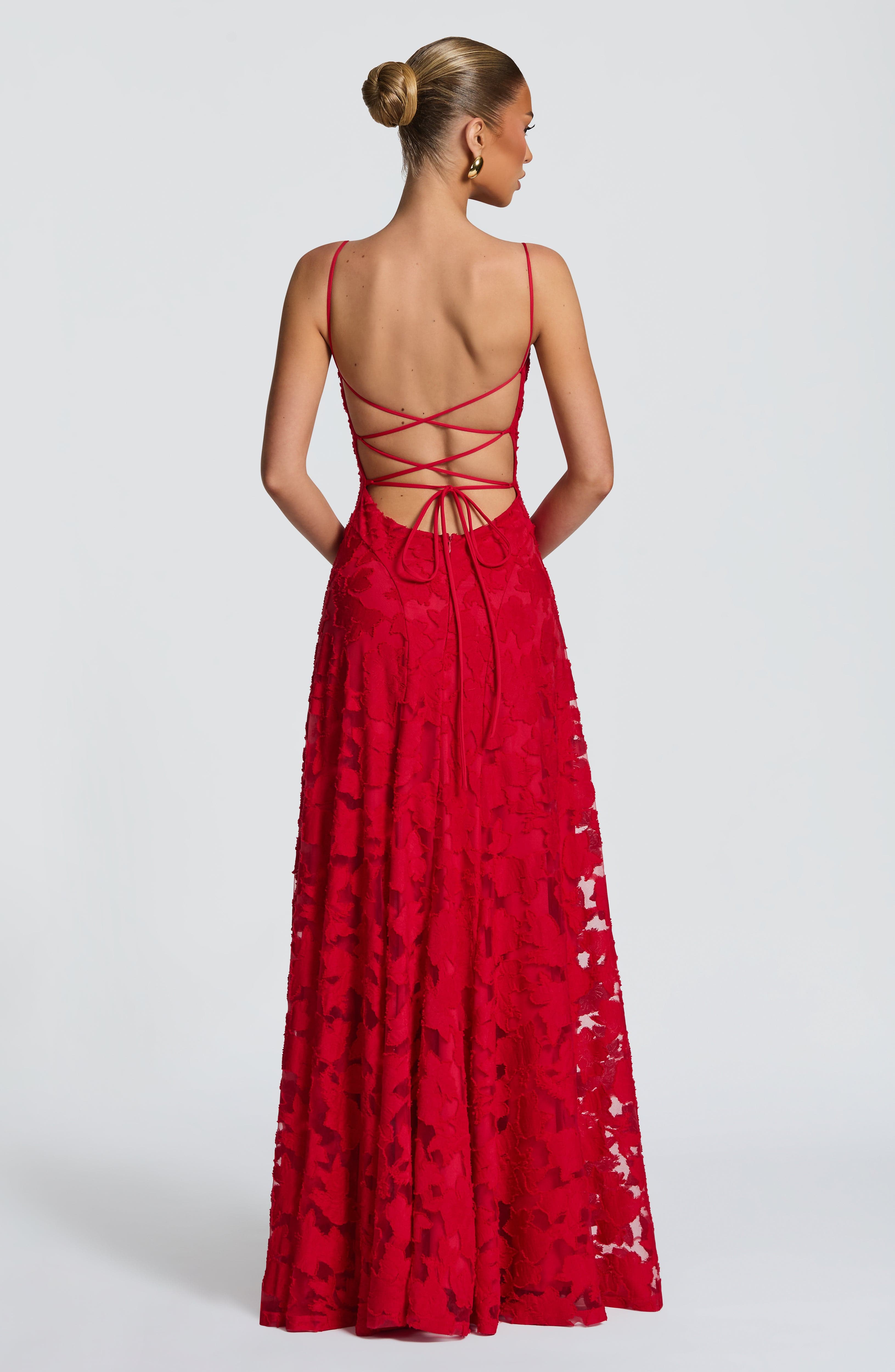 Spaghetti Strap Backless Lace Up Formal Gown