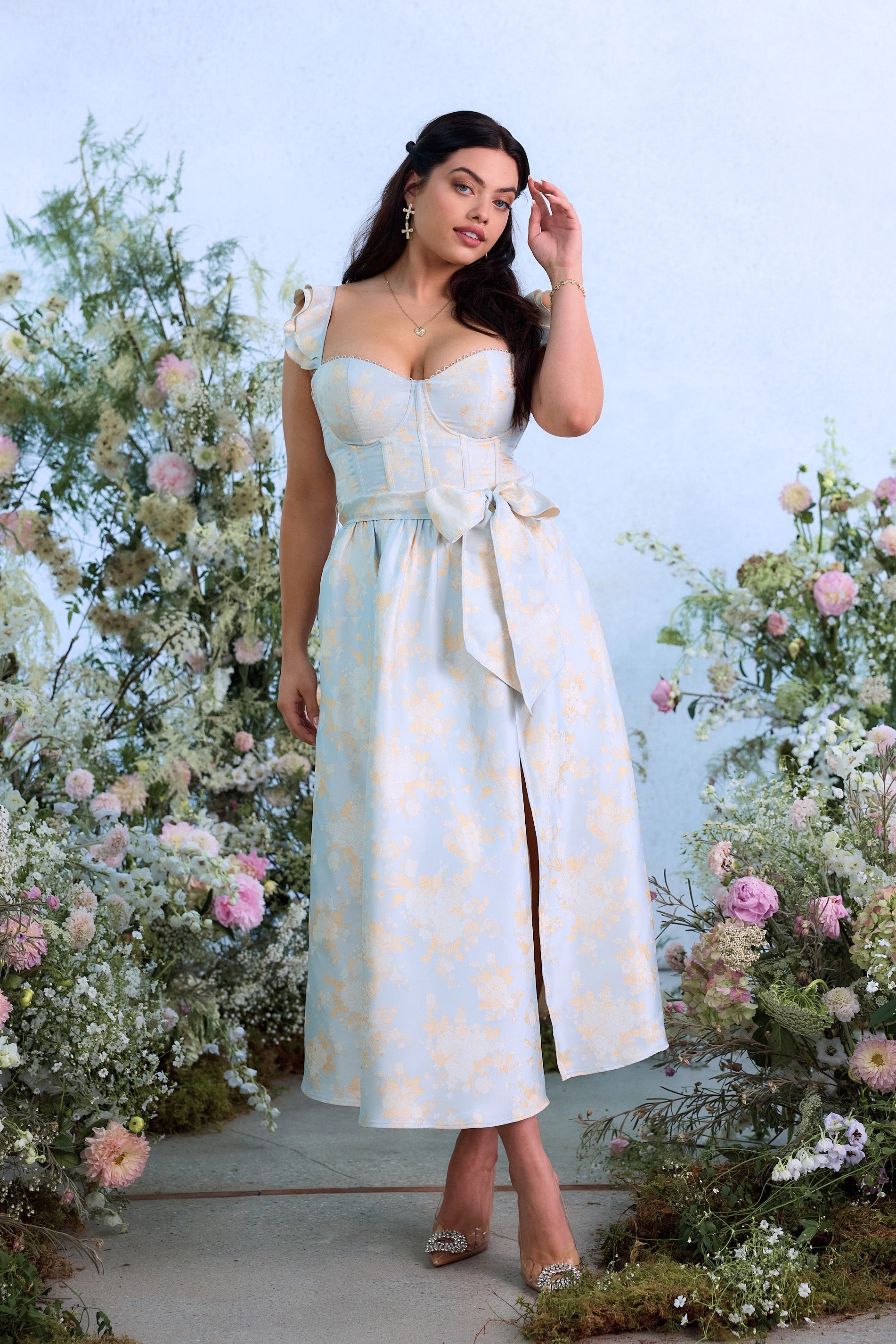 The Vera Dress in Sky Windsor Brocade