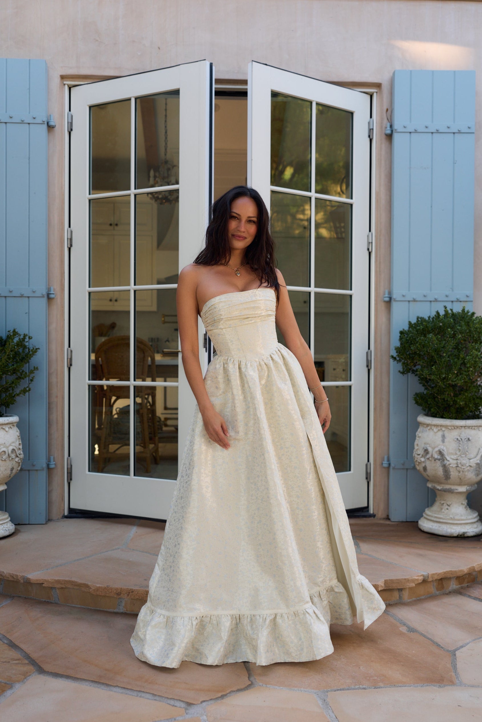 The Ava Dress in Light Blue Duchess