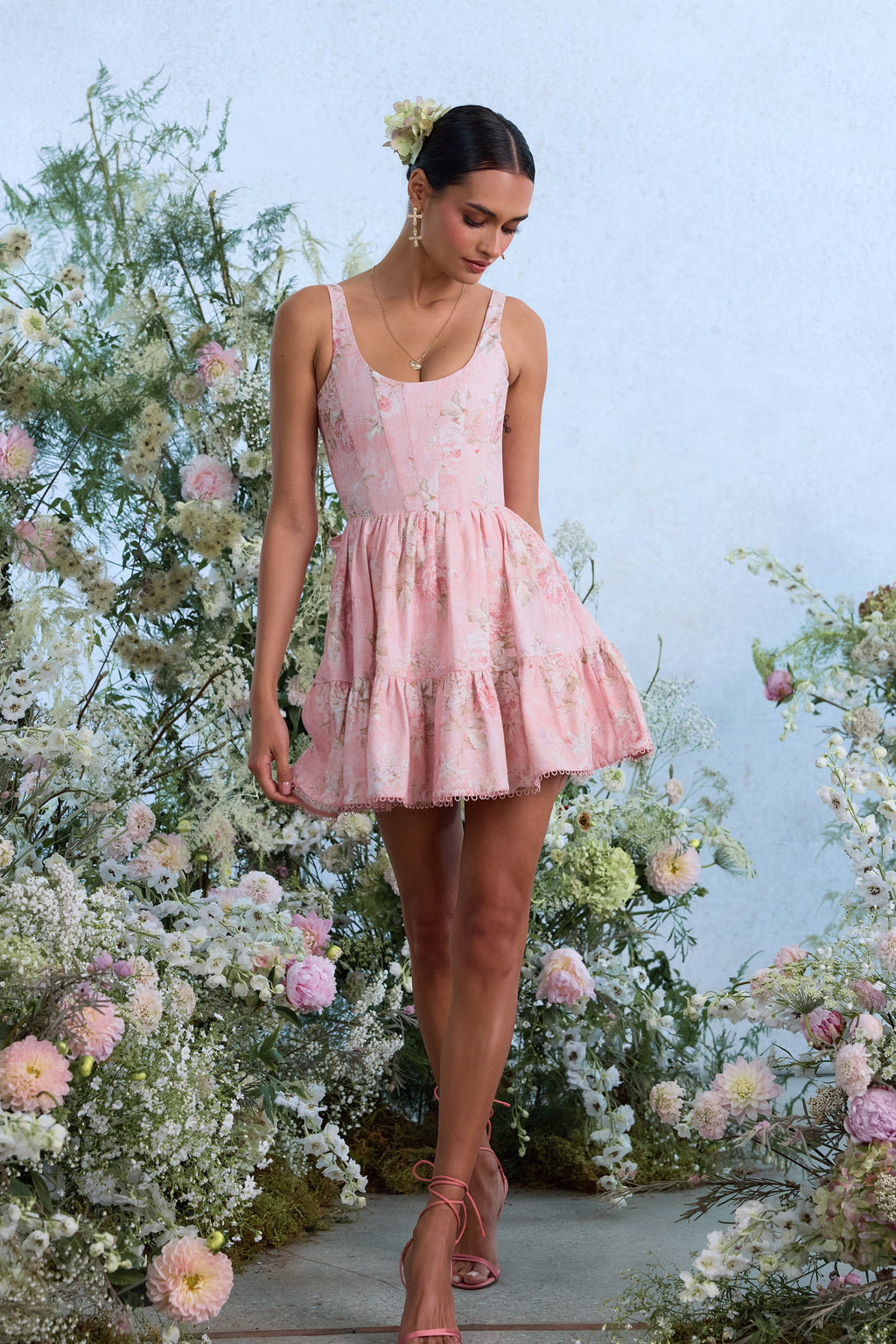 The Betina Dress in Light Pink Tapestry Rose