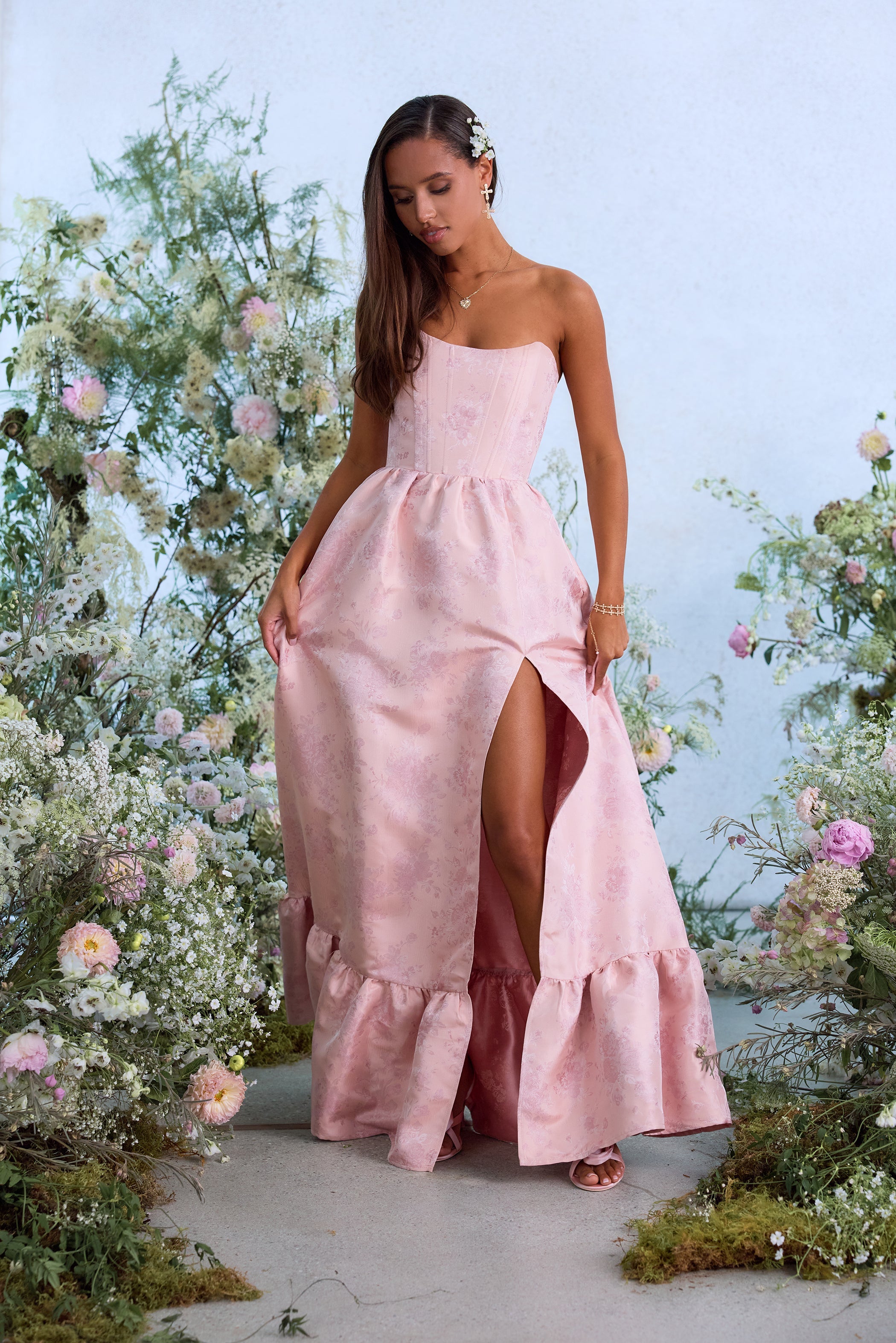 The Charlotte Dress in Light Pink Windsor Brocade