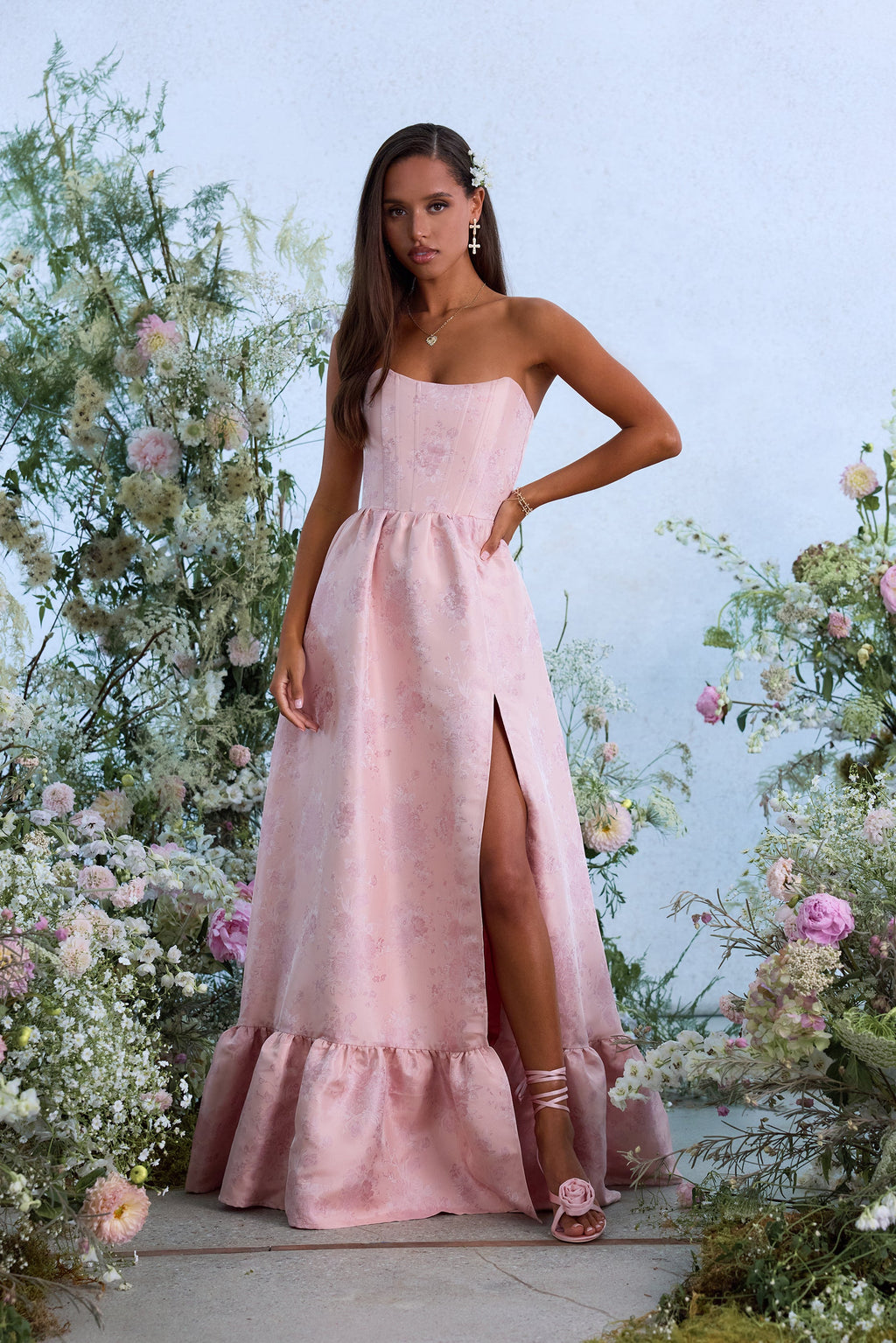 The Charlotte Dress in Light Pink Windsor Brocade
