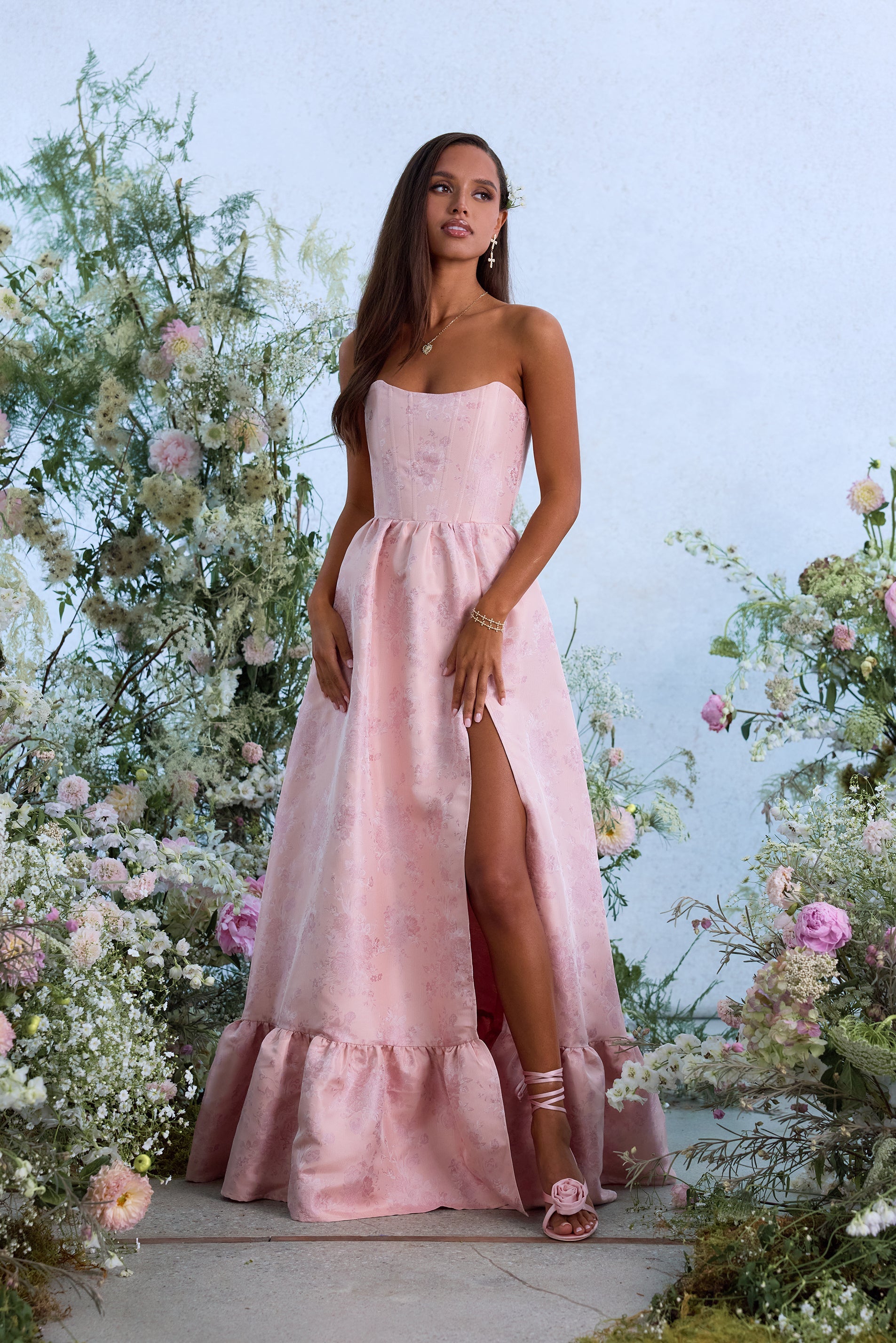 The Charlotte Dress in Light Pink Windsor Brocade