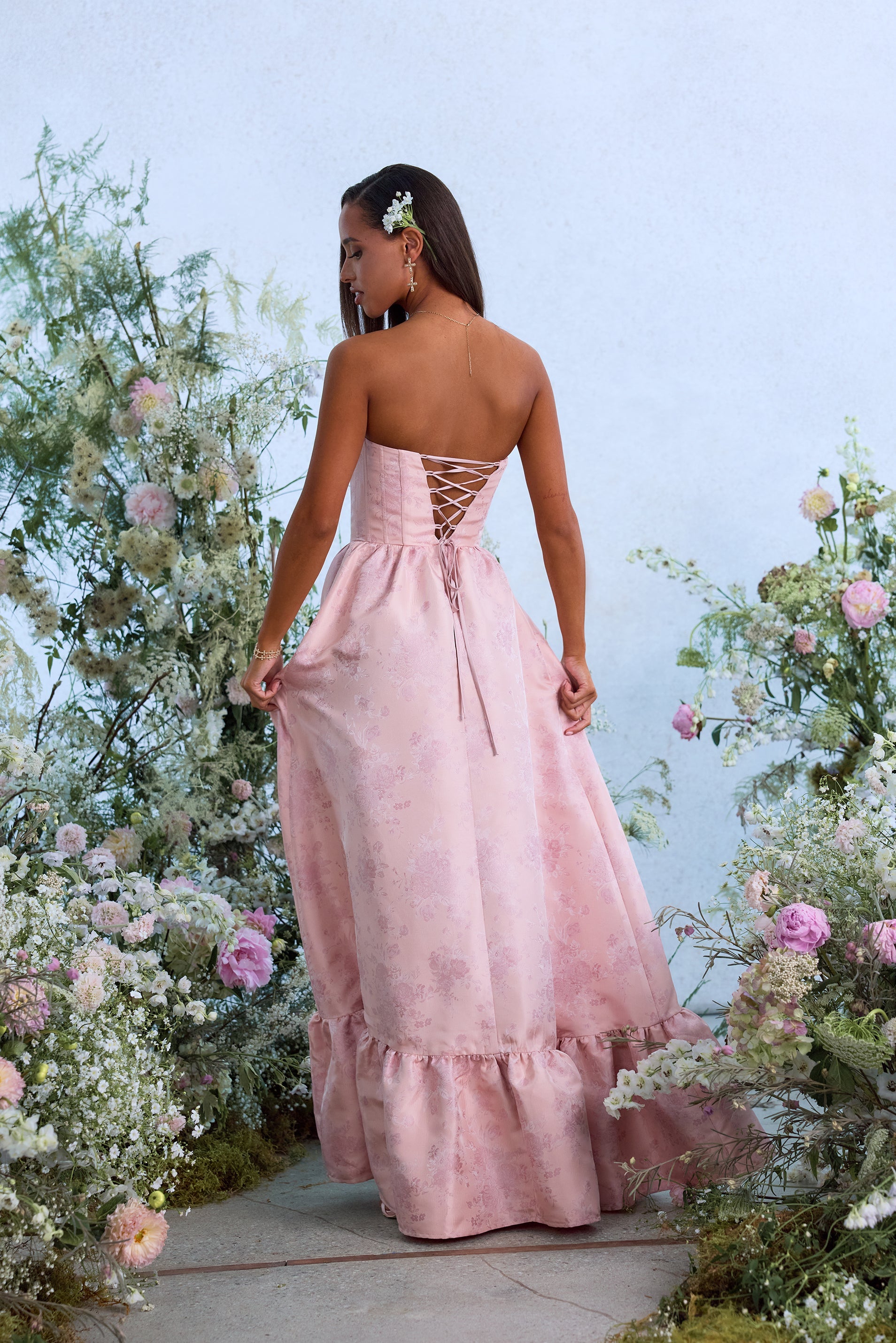 The Charlotte Dress in Light Pink Windsor Brocade
