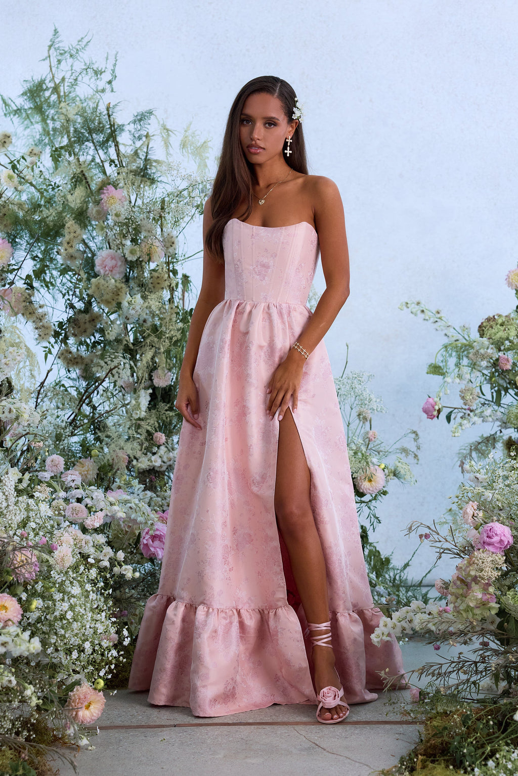 The Charlotte Dress in Light Pink Windsor Brocade