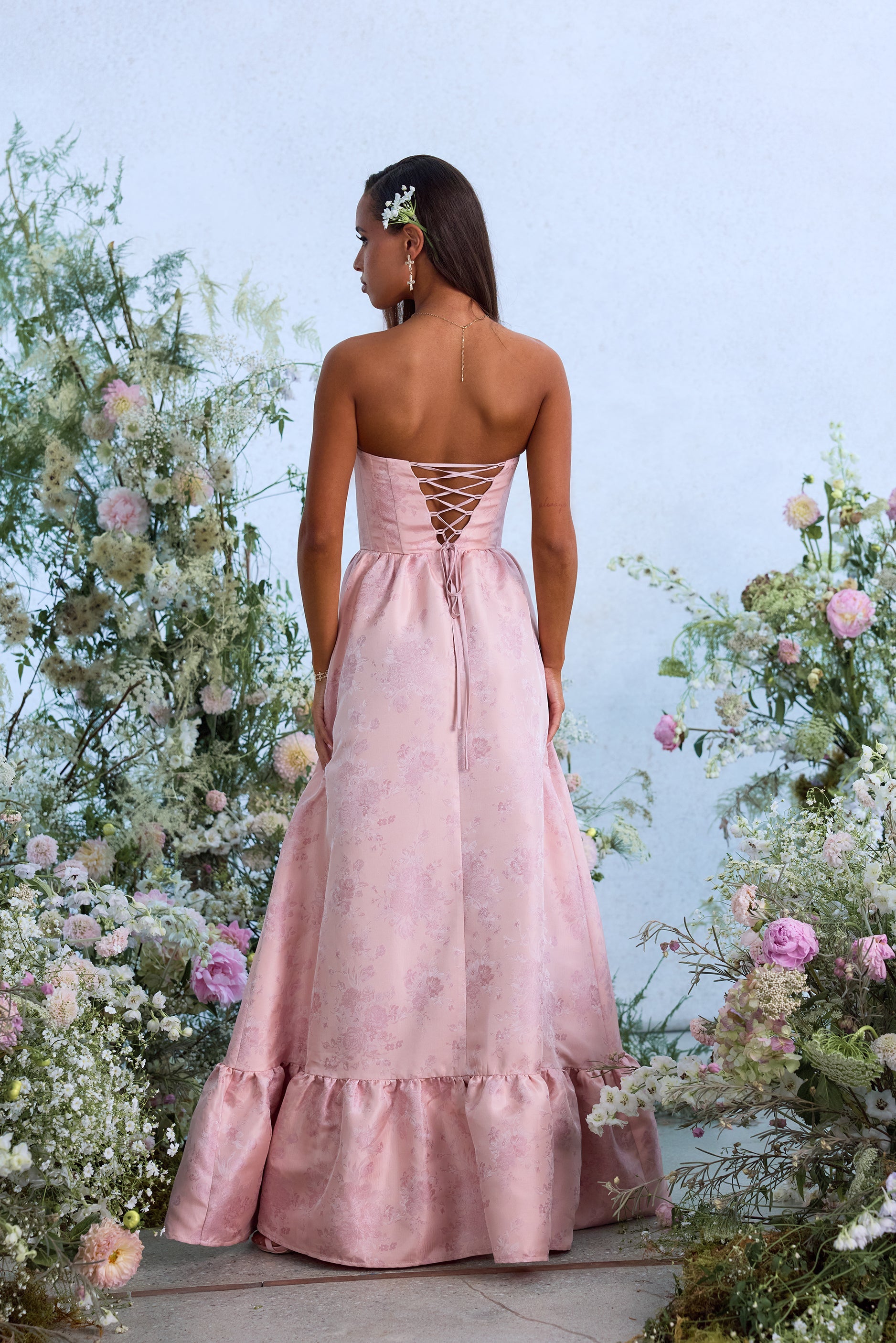 The Charlotte Dress in Light Pink Windsor Brocade