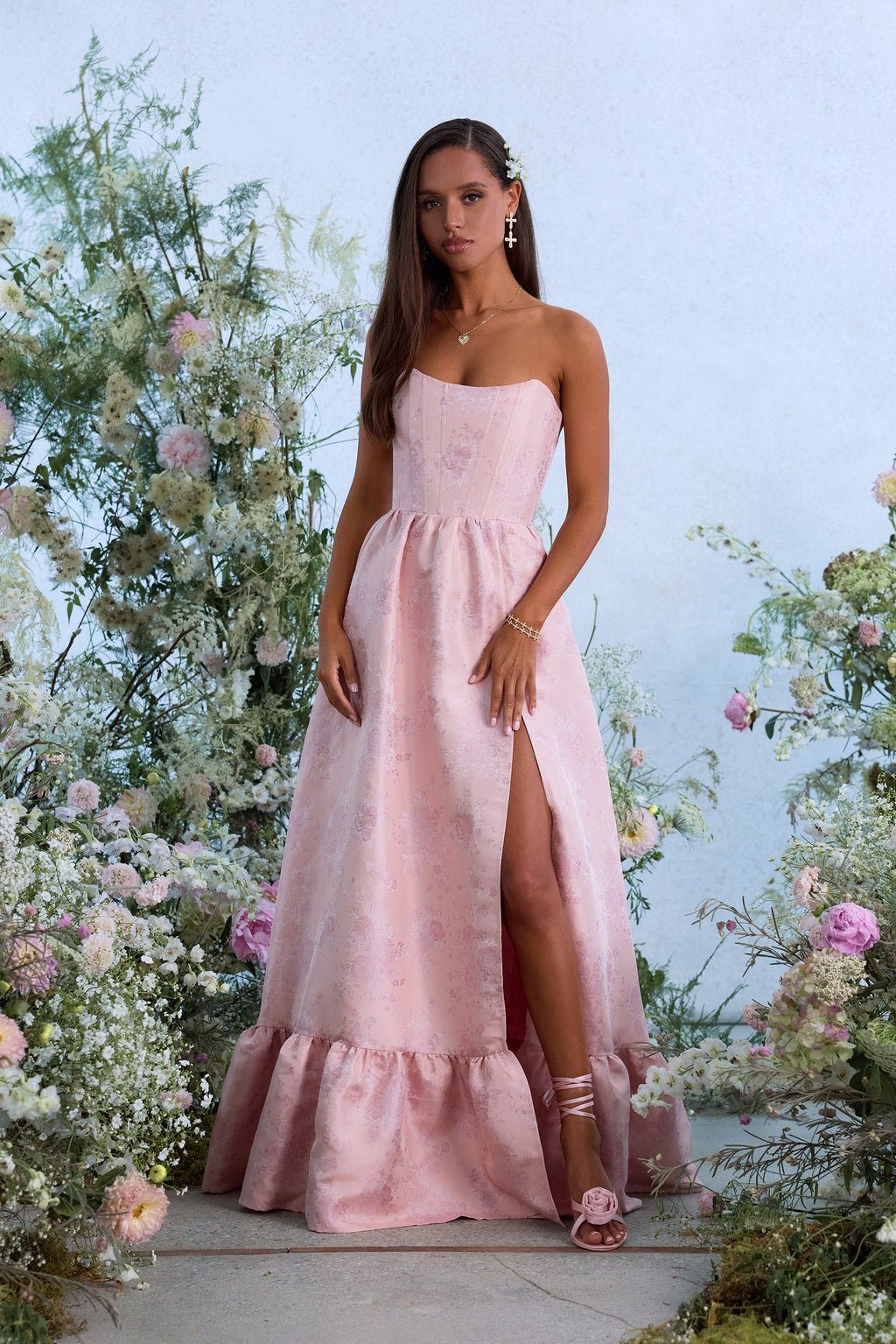 The Charlotte Dress in Light Pink Windsor Brocade