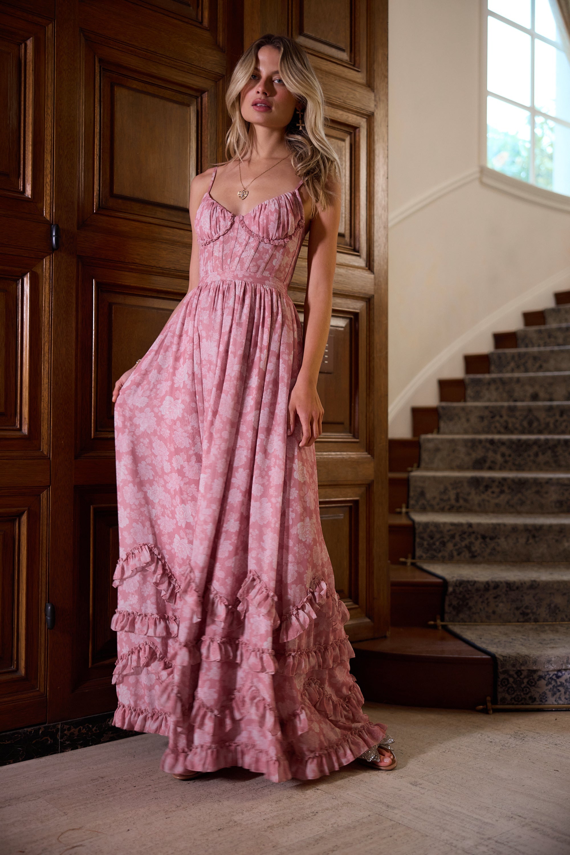 The Carmen Dress in Pink Peony Print