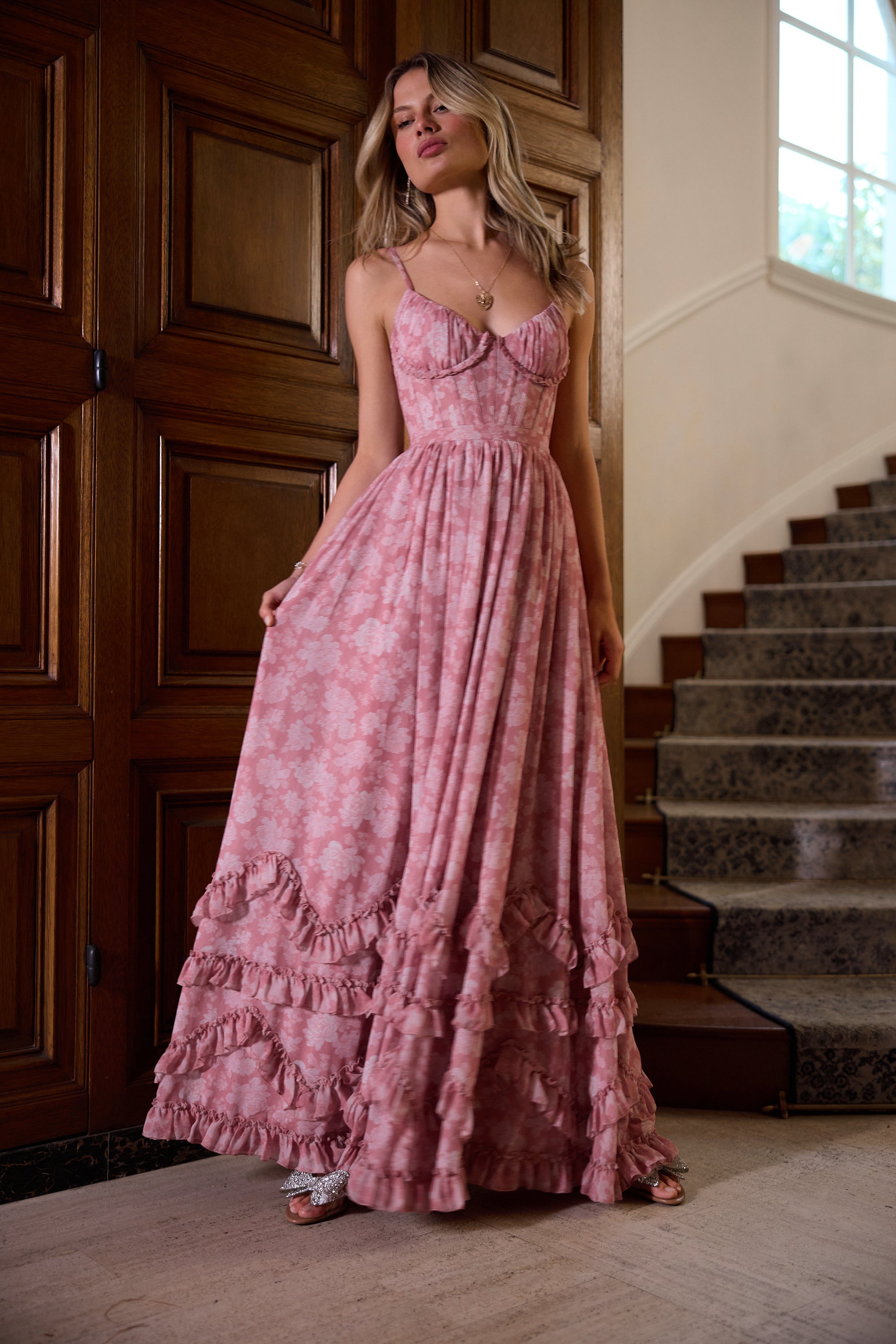 The Carmen Dress in Pink Peony Print