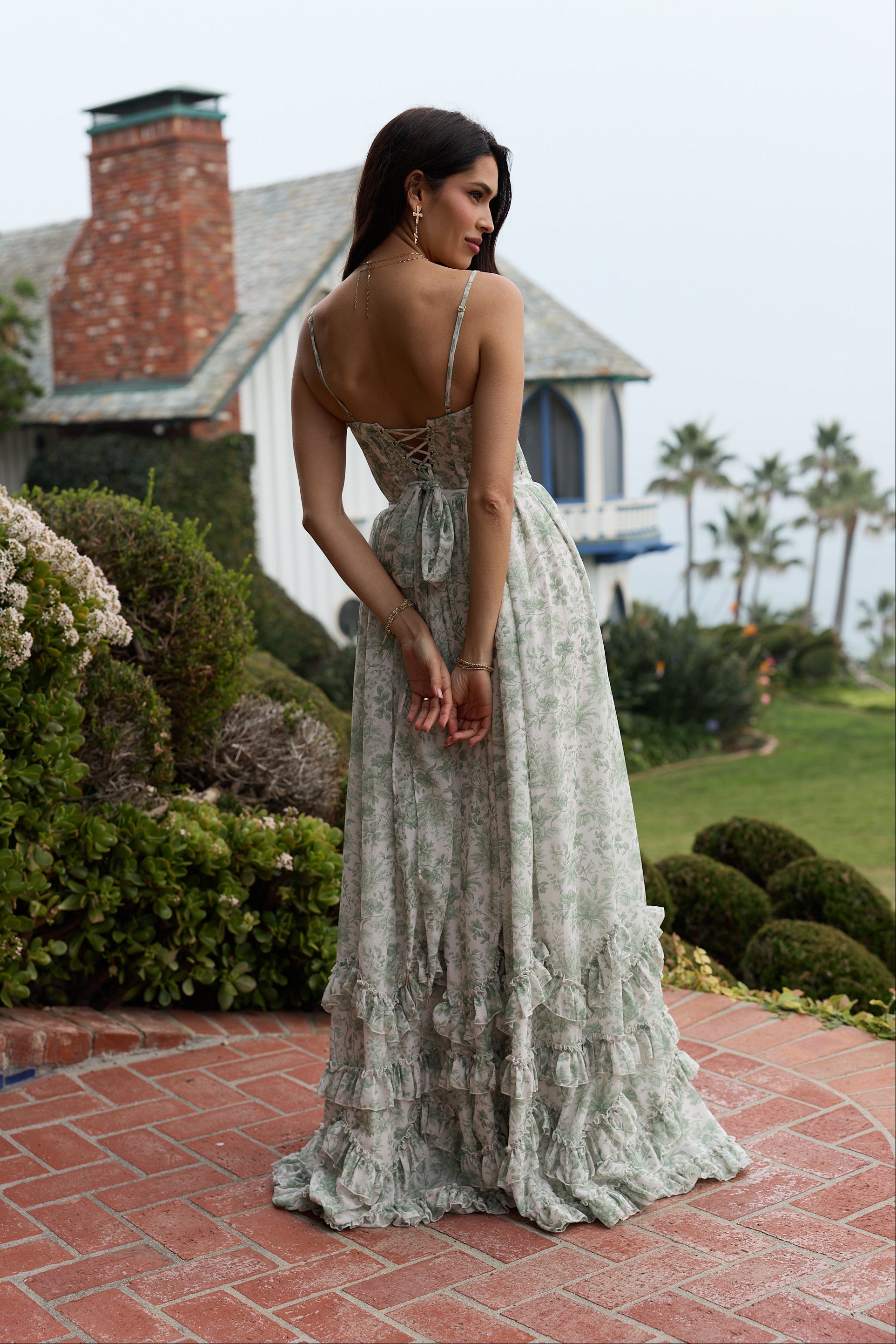 The Carmen Dress in Sage Toile