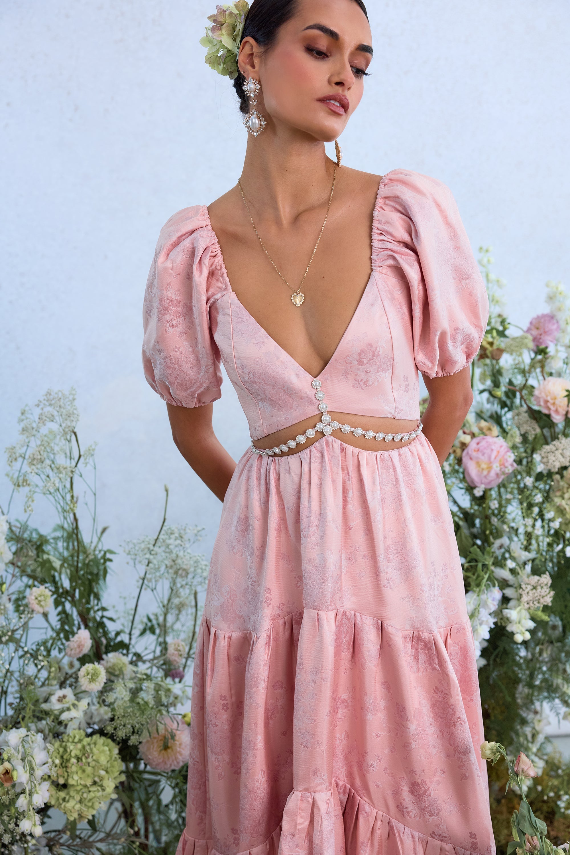 The Emma Dress in Light Pink Windsor Brocade