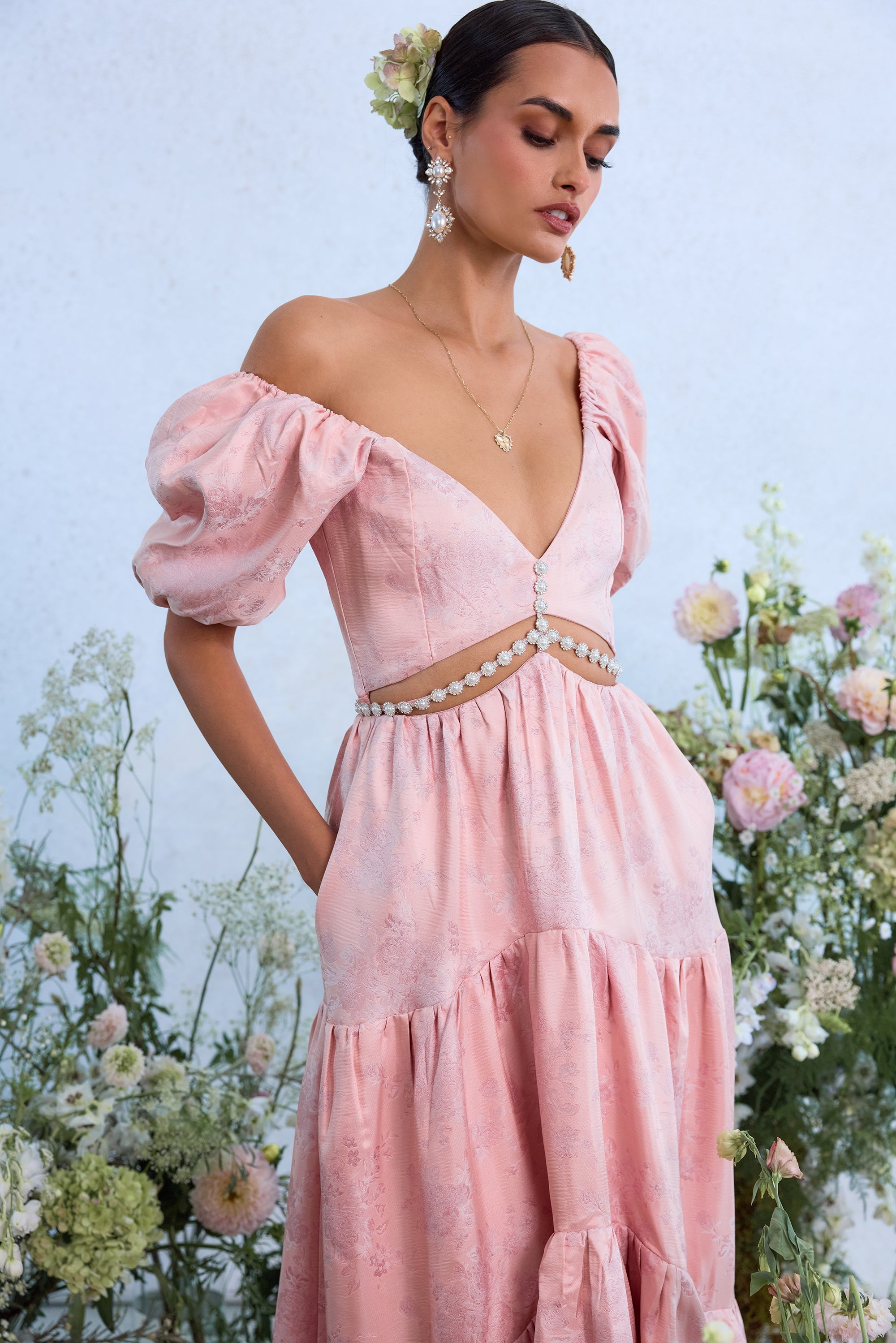 The Emma Dress in Light Pink Windsor Brocade