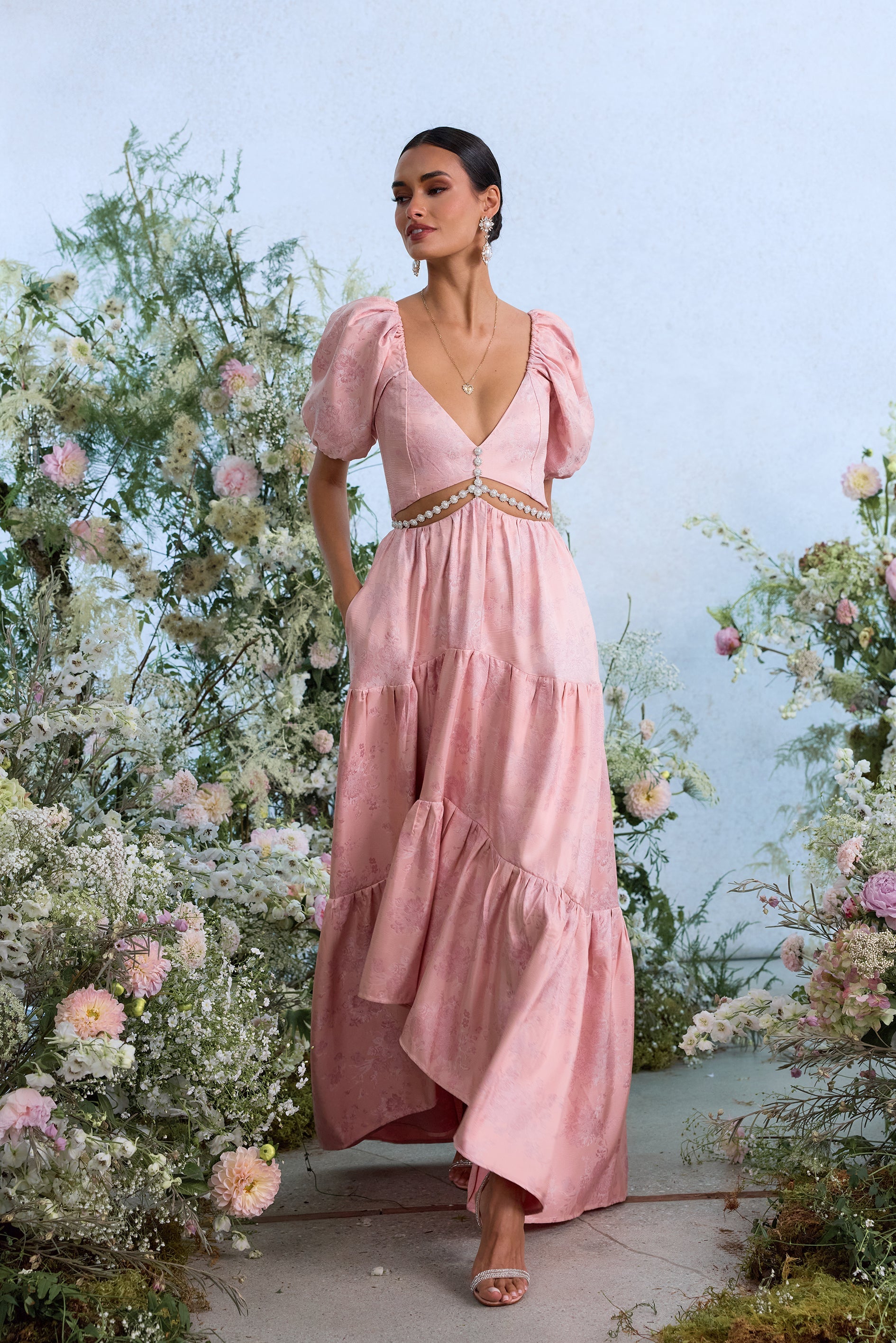 The Emma Dress in Light Pink Windsor Brocade