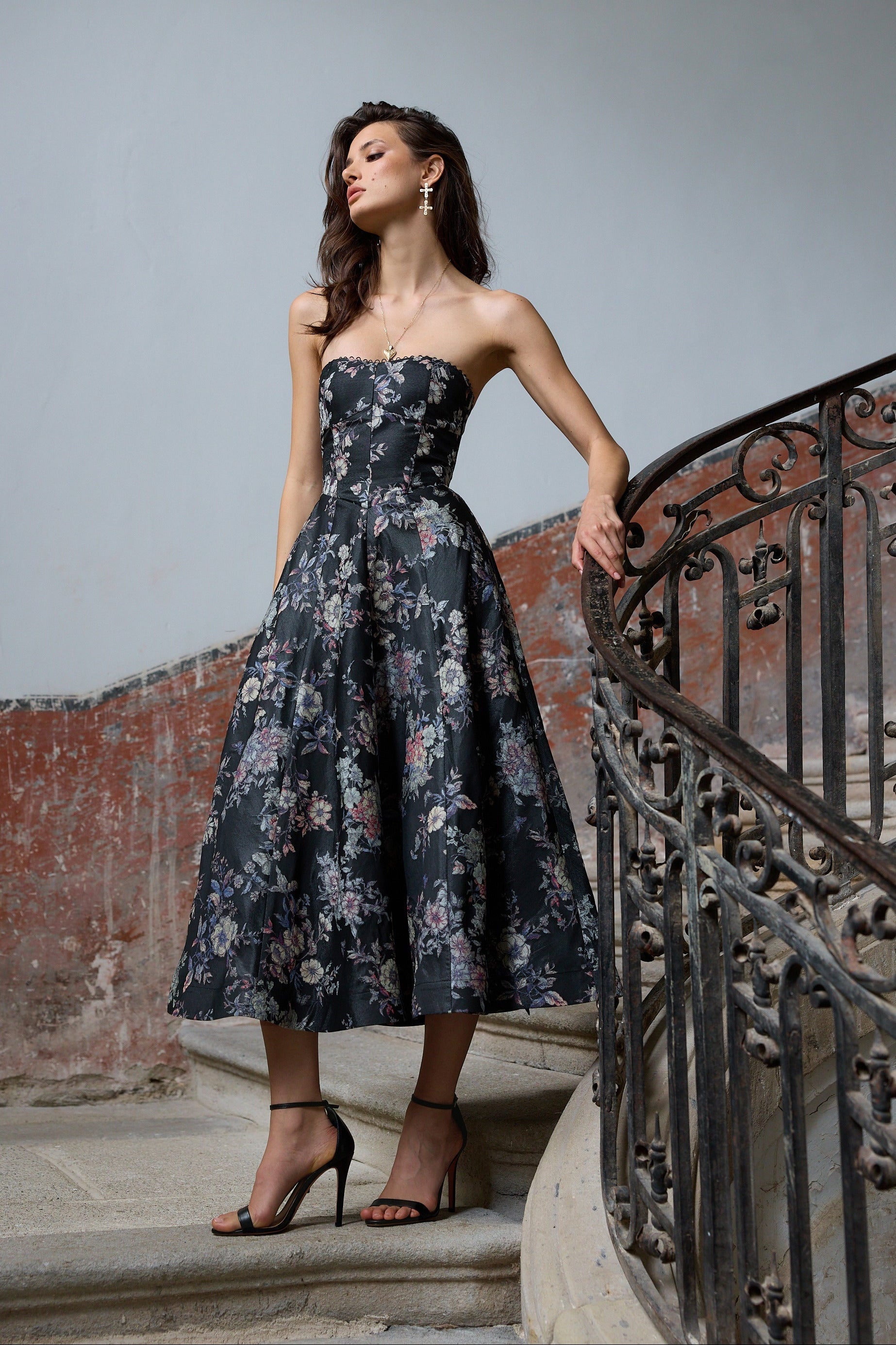 The Hazel Dress in Black Lilibet Brocade