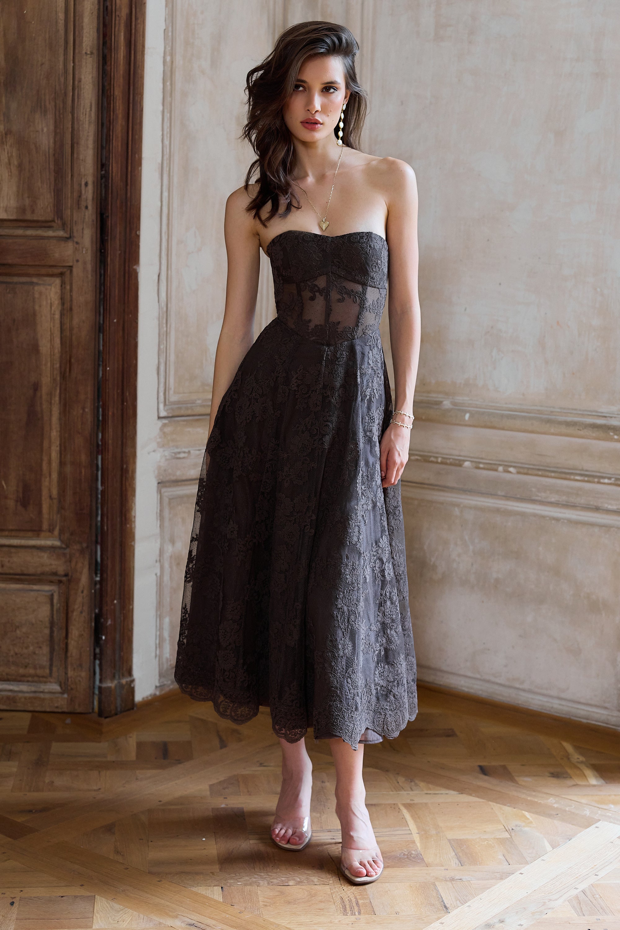 The Hazel Dress in Chocolate Chantilly Lace