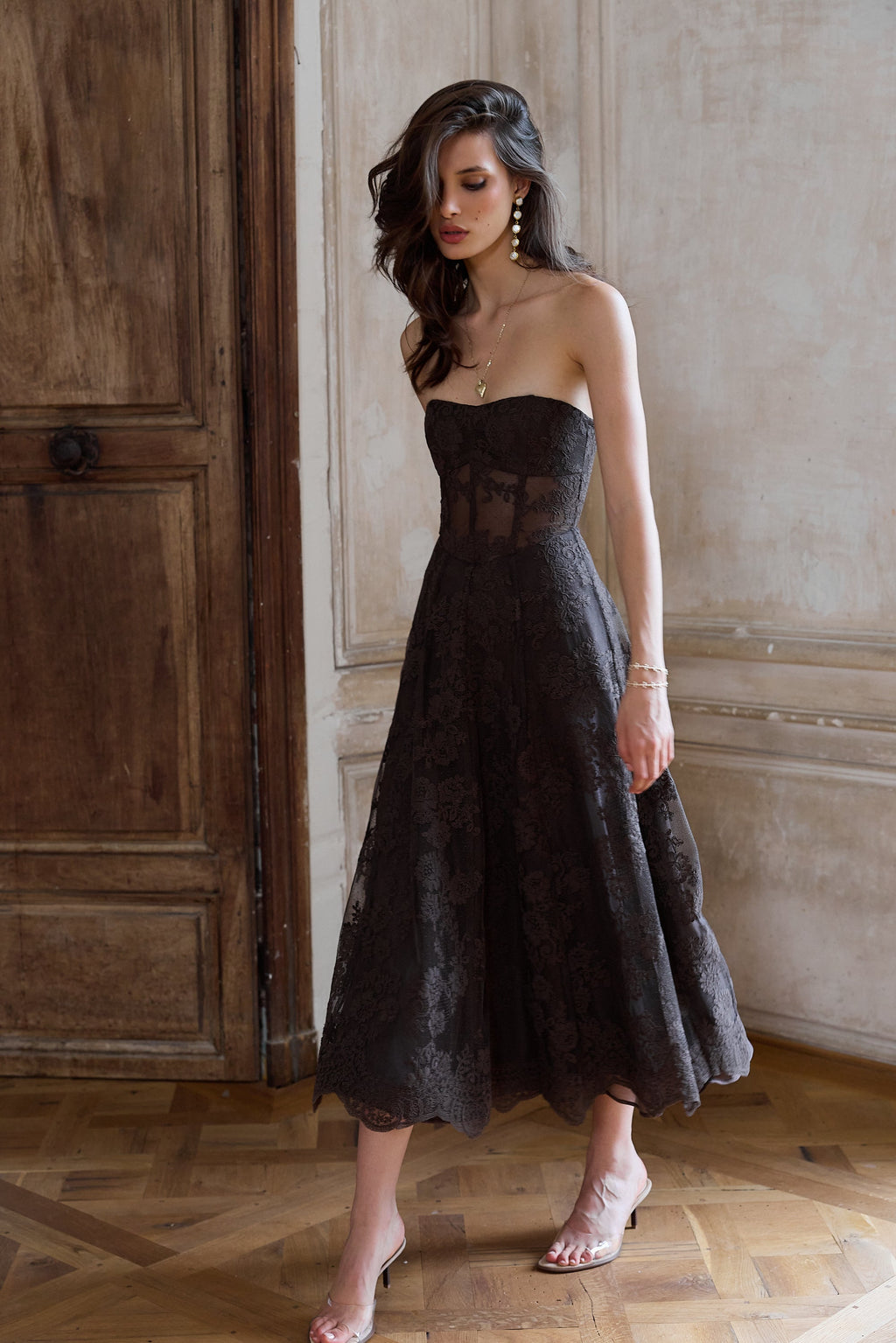 The Hazel Dress in Chocolate Chantilly Lace