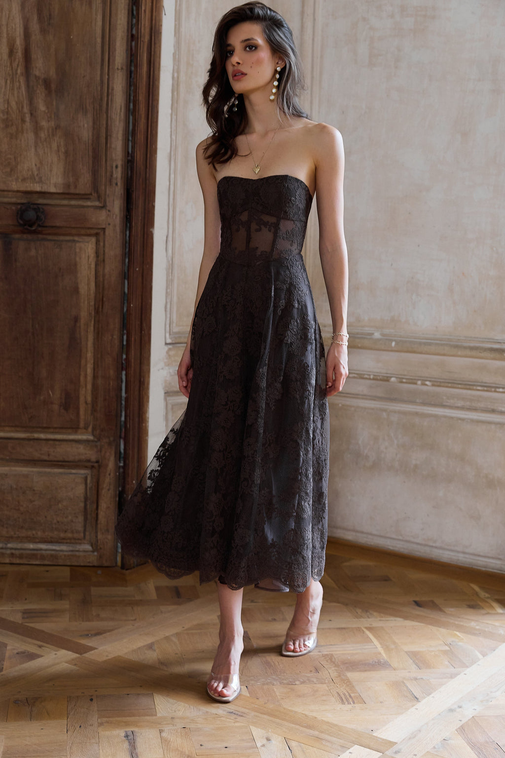 The Hazel Dress in Chocolate Chantilly Lace