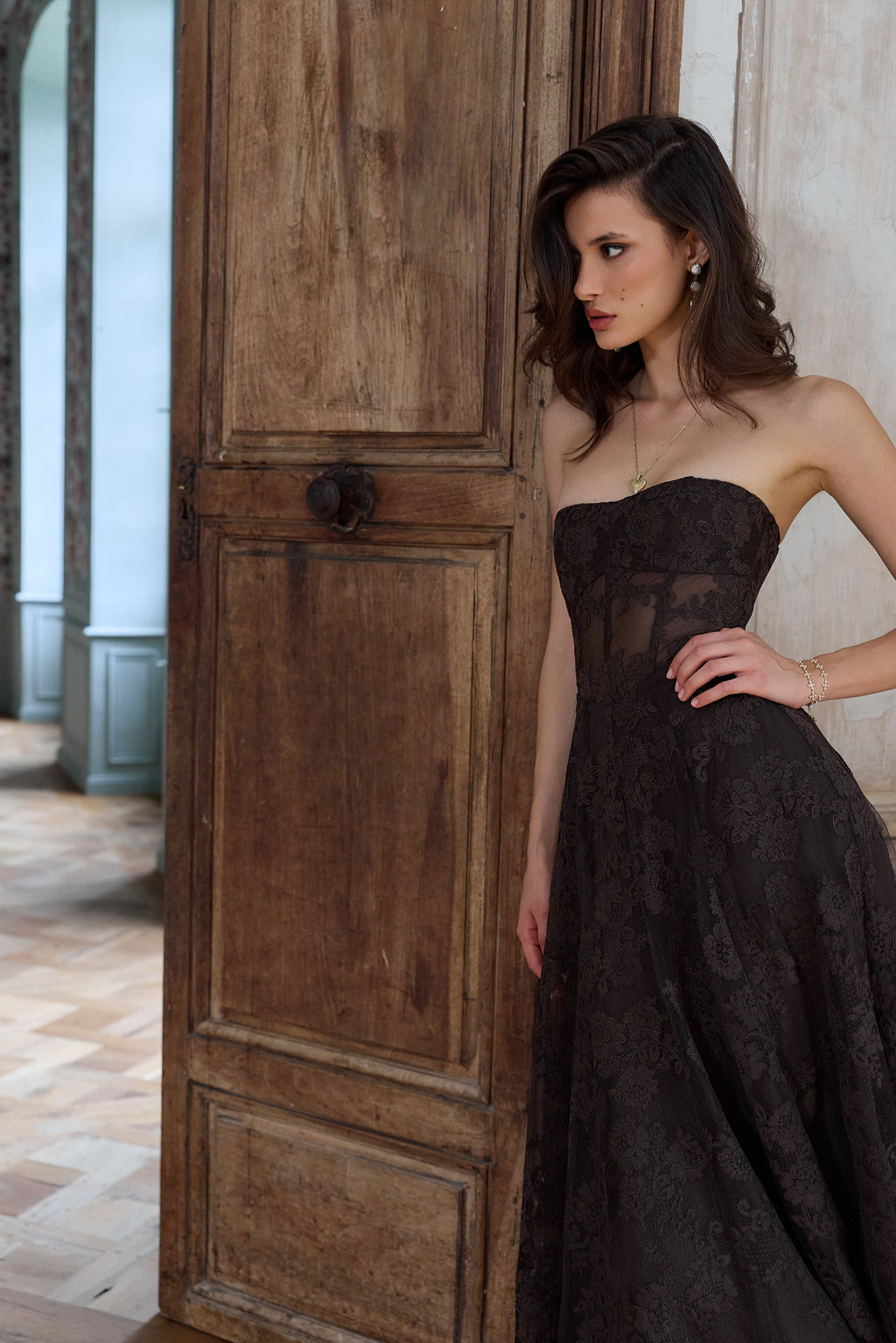 The Hazel Dress in Chocolate Chantilly Lace