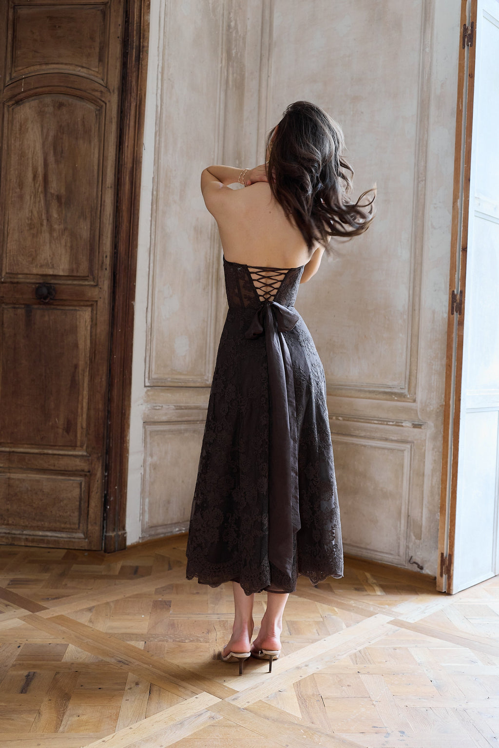 The Hazel Dress in Chocolate Chantilly Lace