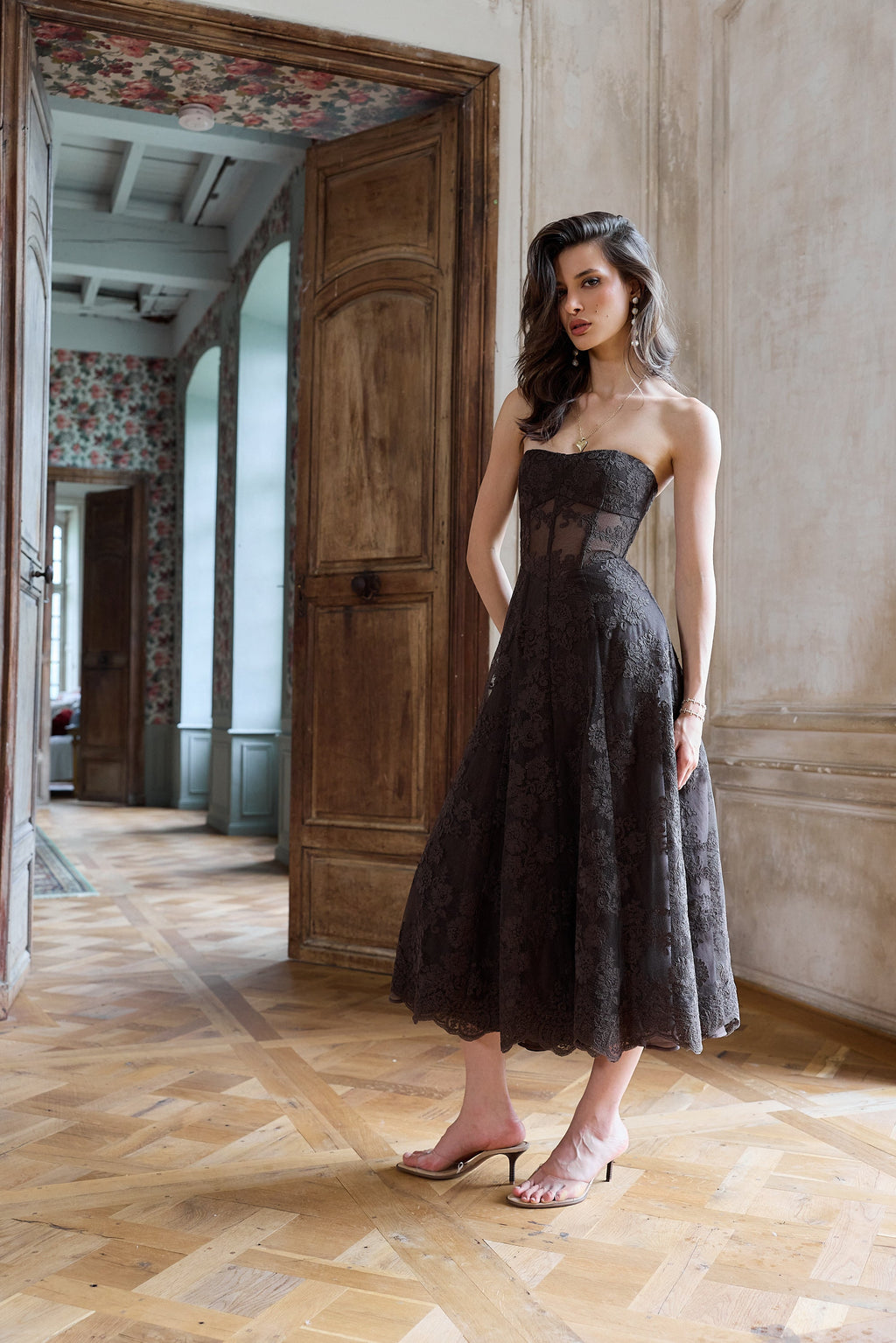 The Hazel Dress in Chocolate Chantilly Lace