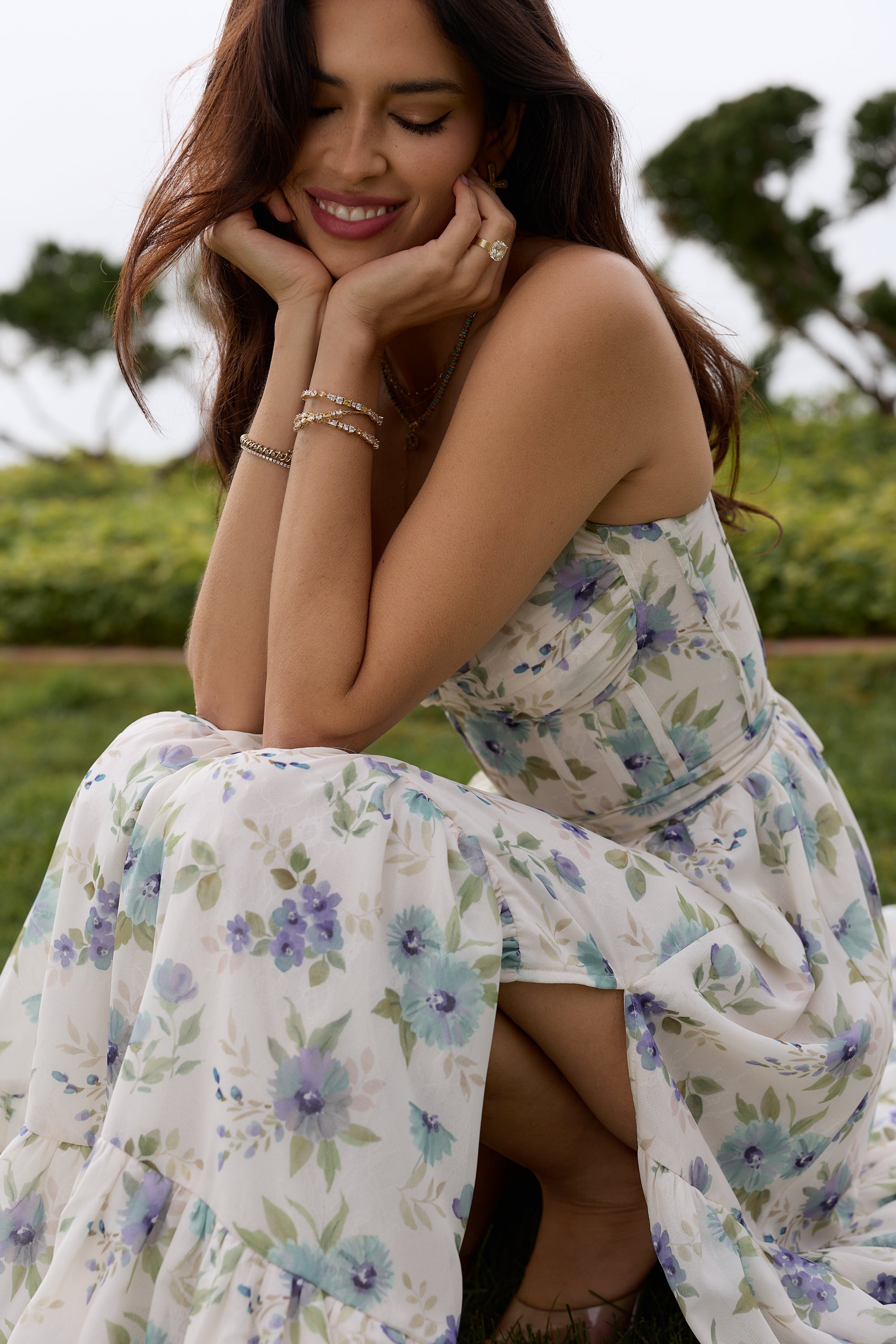 The Lara Dress in Blue Watercolor Floral