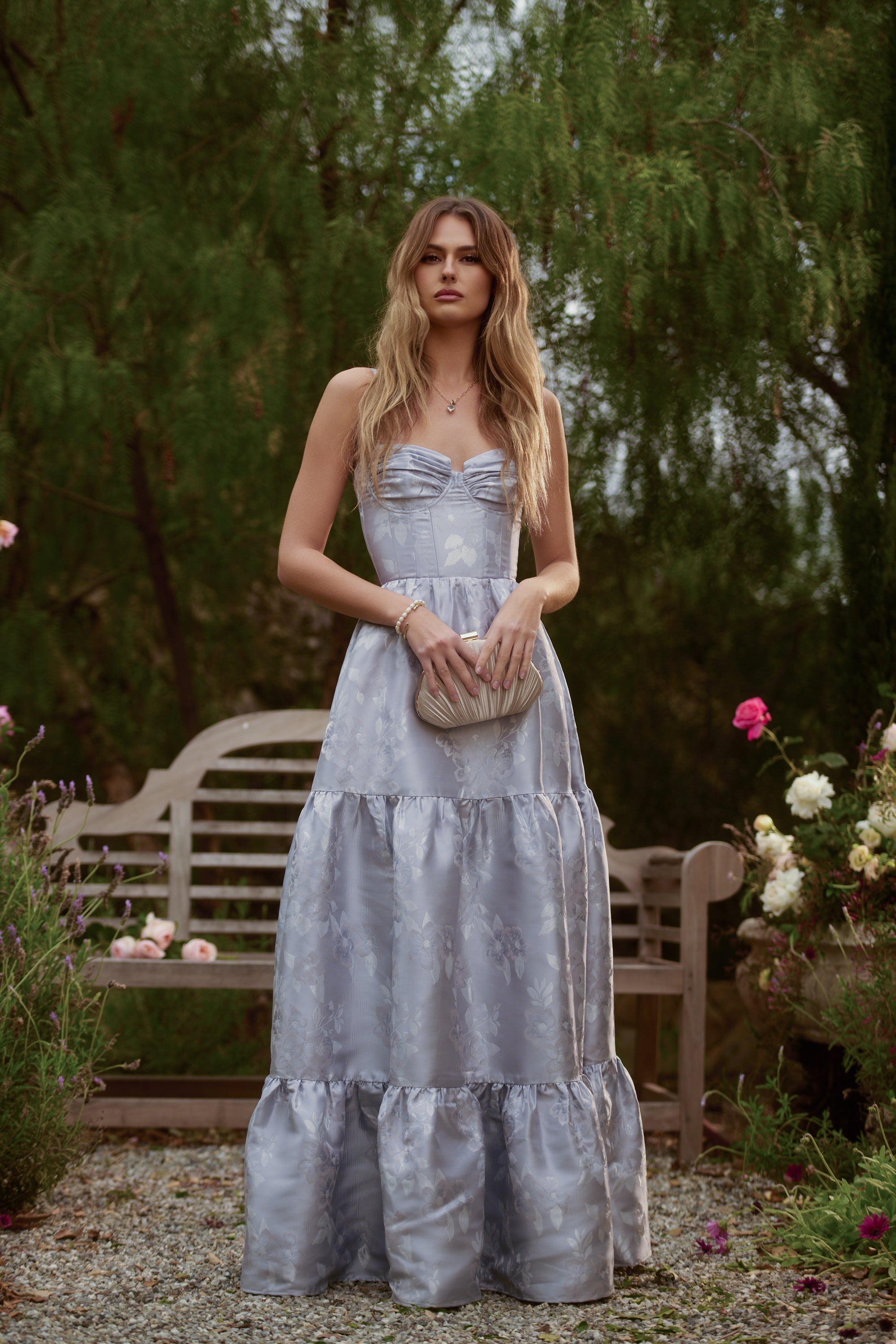 The Lucetta Dress in Icelandic Blue Baroque Floral