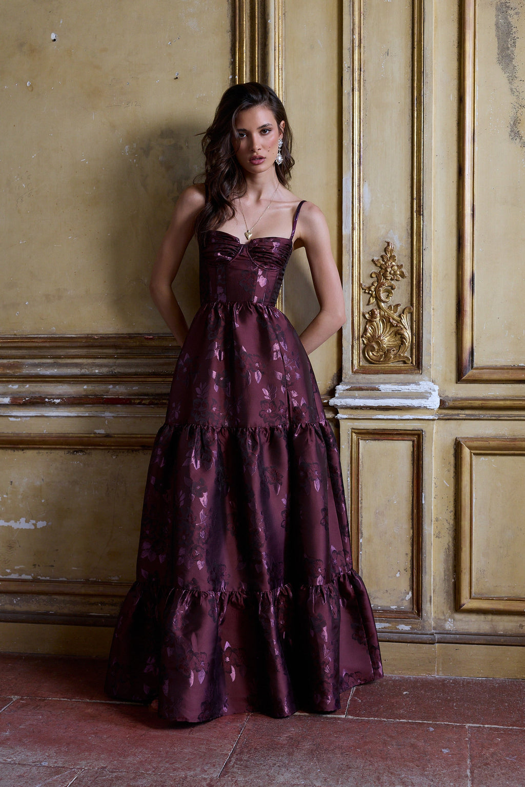 The Lucetta Dress in Plum Baroque Floral