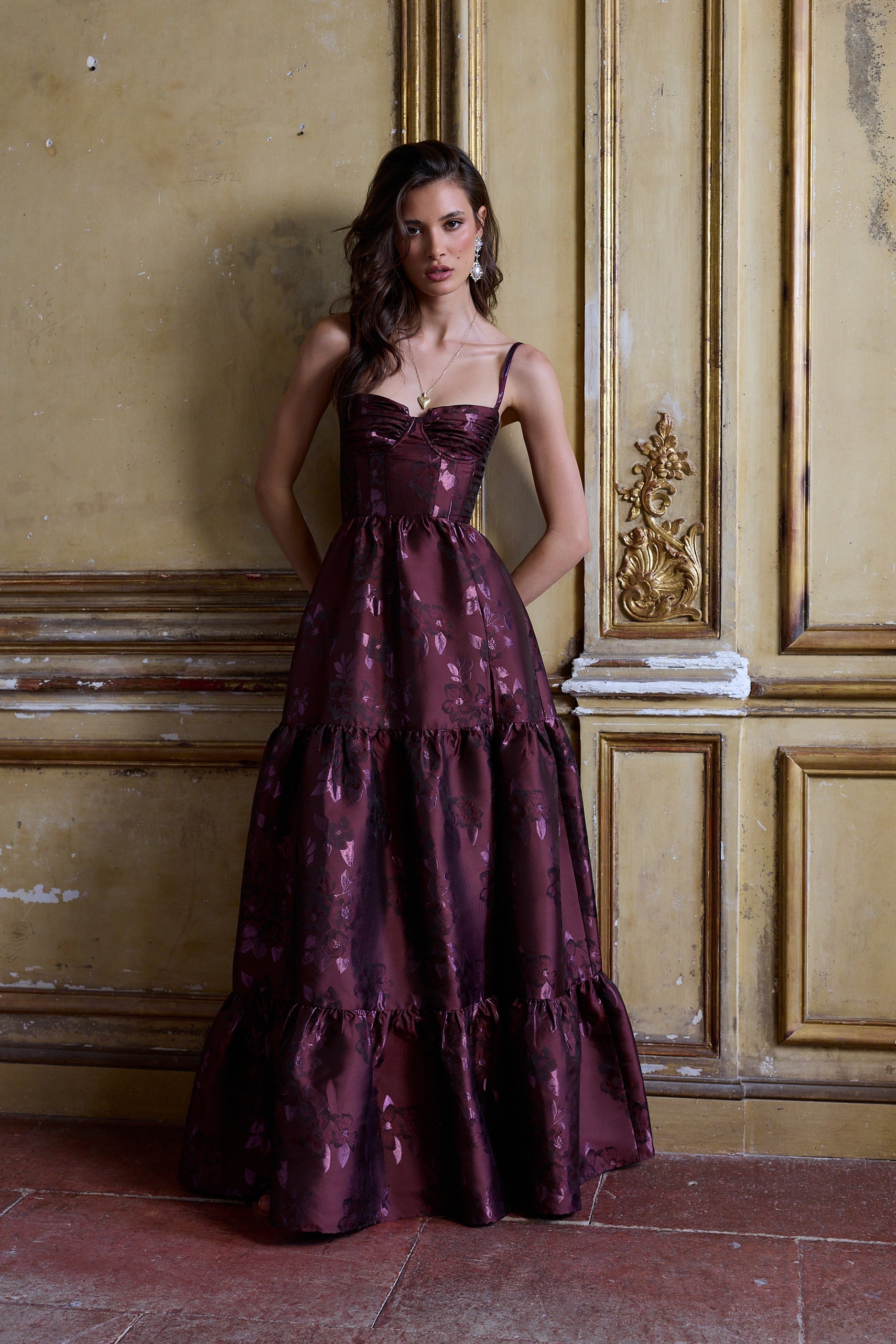 The Lucetta Dress in Plum Baroque Floral