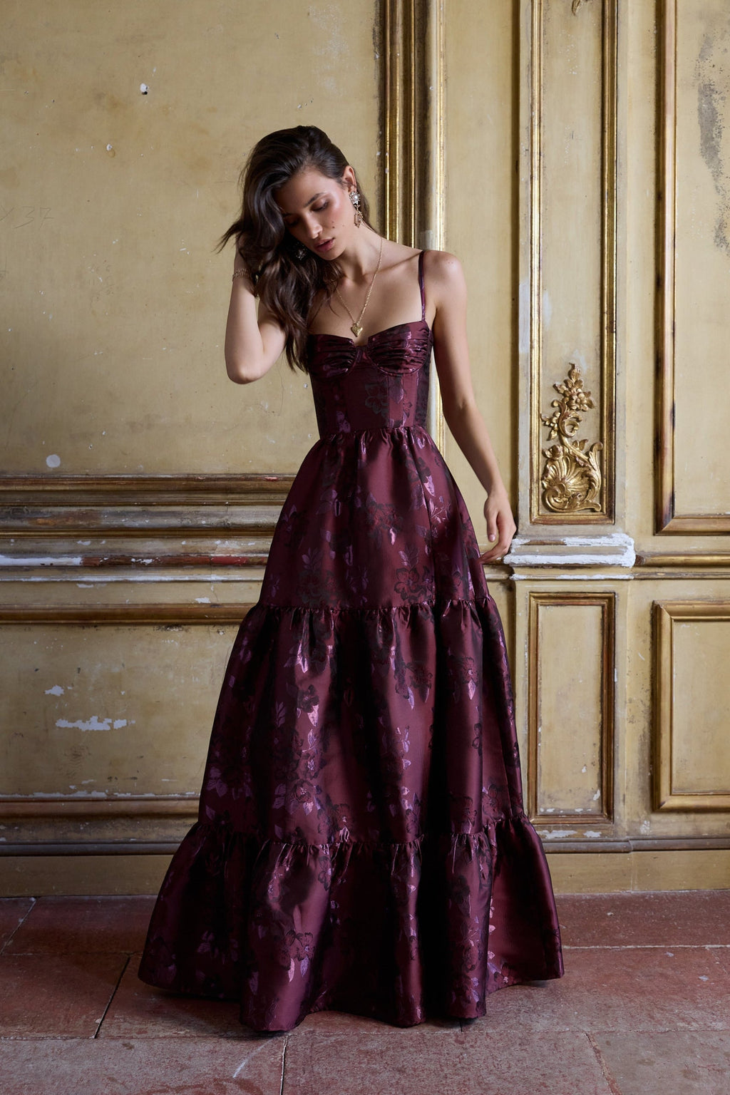 The Lucetta Dress in Plum Baroque Floral