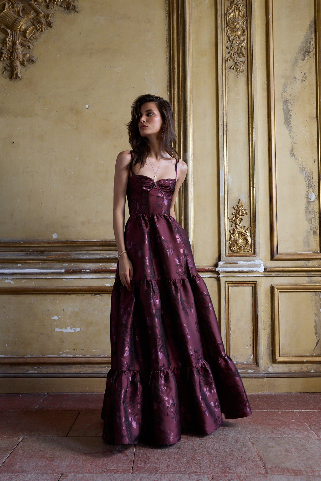 The Lucetta Dress in Plum Baroque Floral