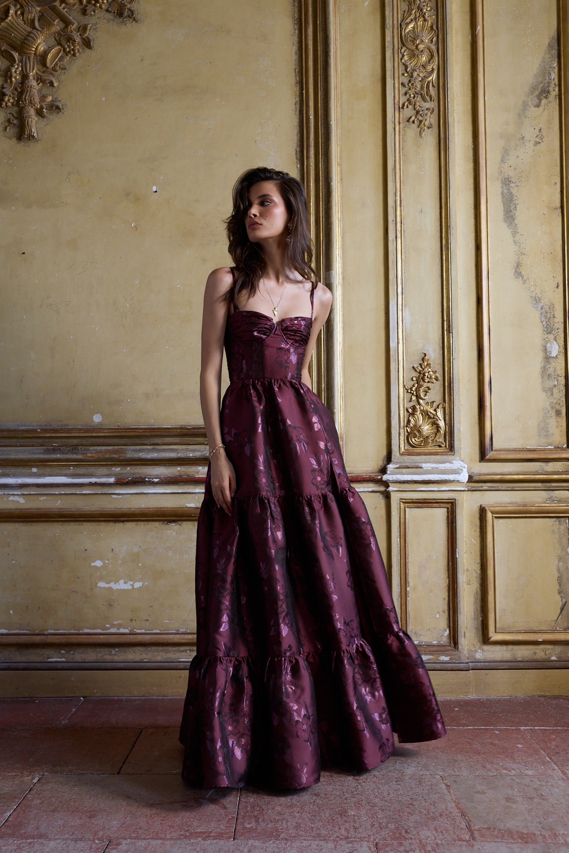 The Lucetta Dress in Plum Baroque Floral