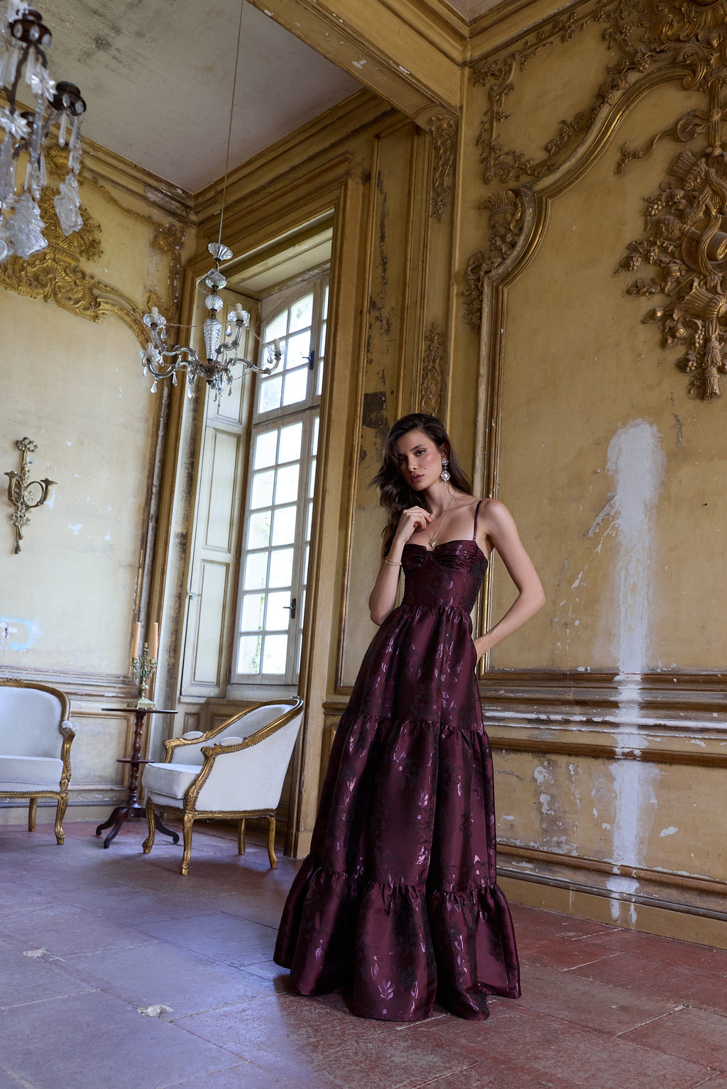 The Lucetta Dress in Plum Baroque Floral
