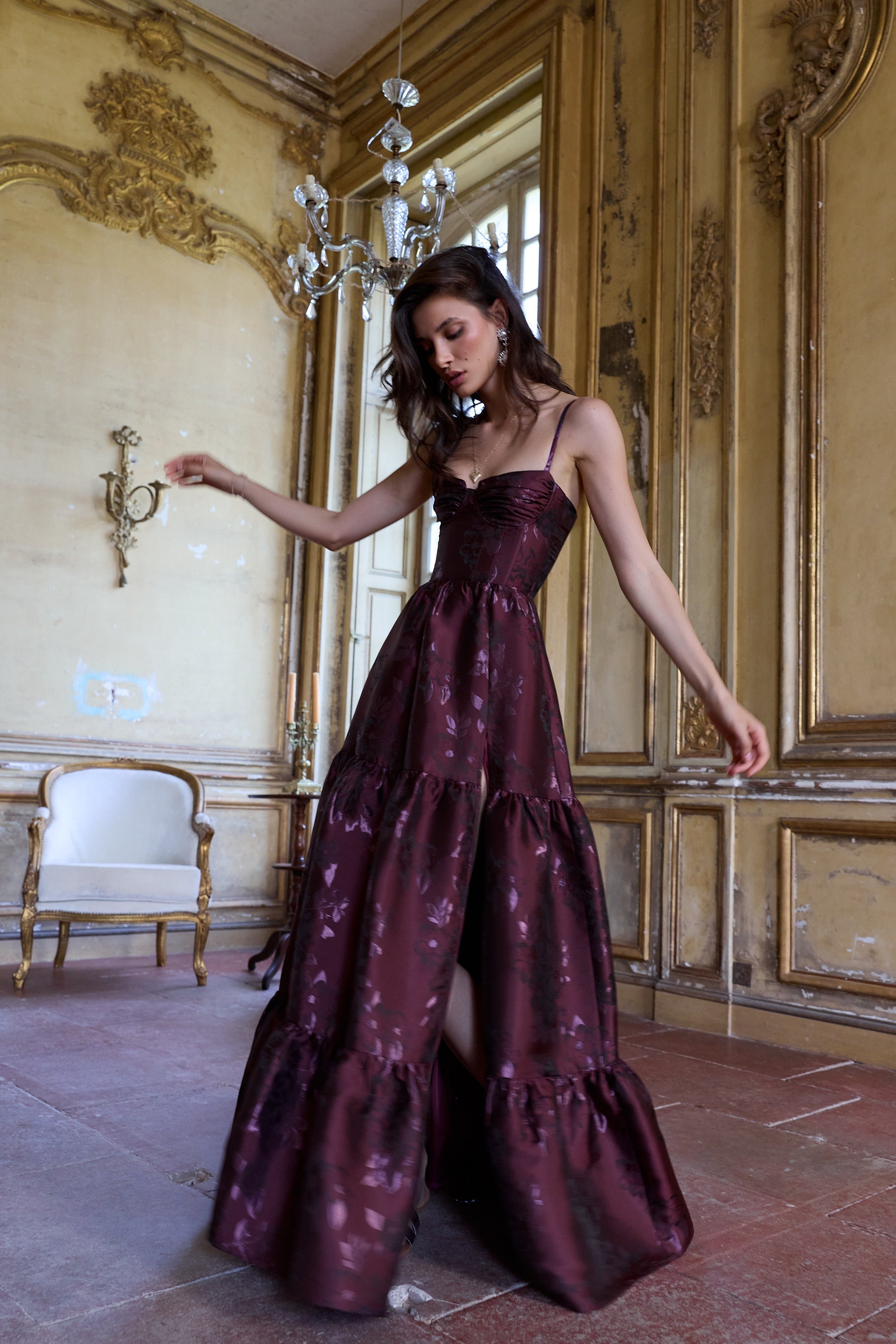 The Lucetta Dress in Plum Baroque Floral